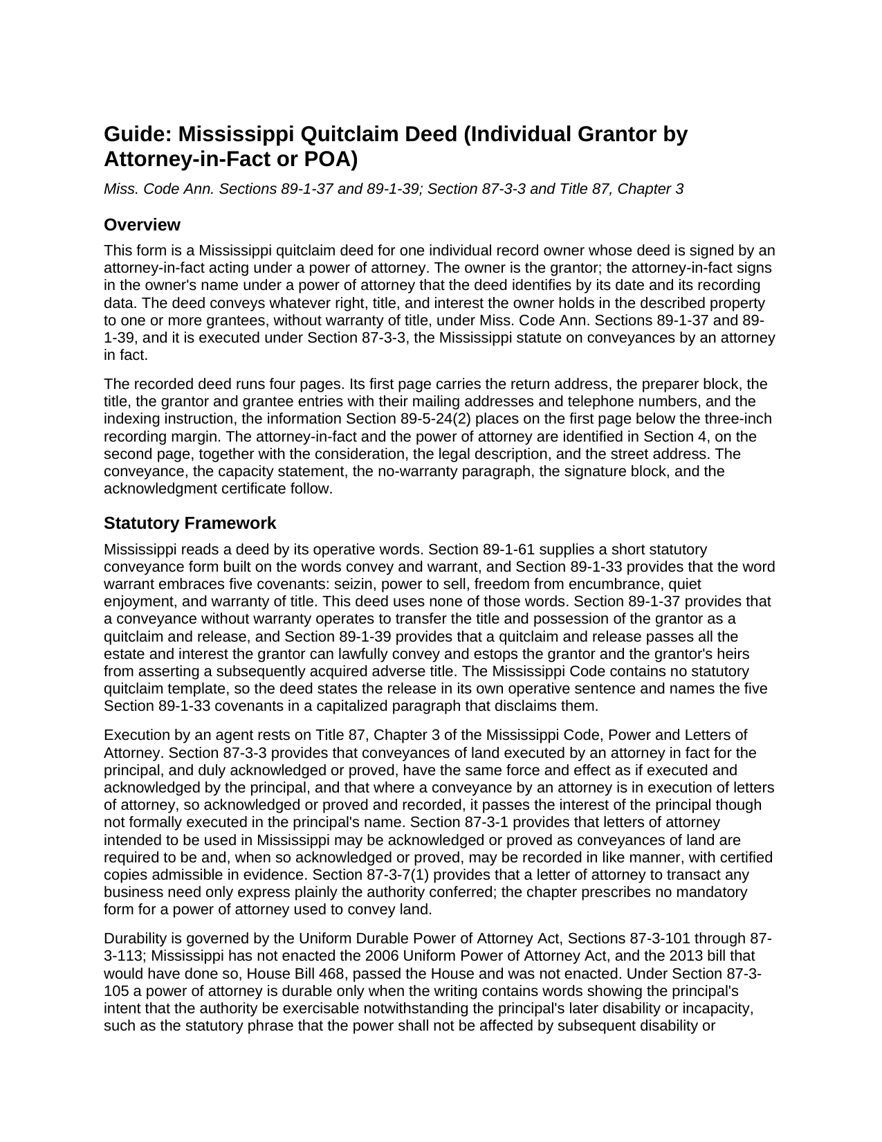 Smith County Quitclaim Deed (Individual Grantor by Attorney-in-Fact or POA) Guide