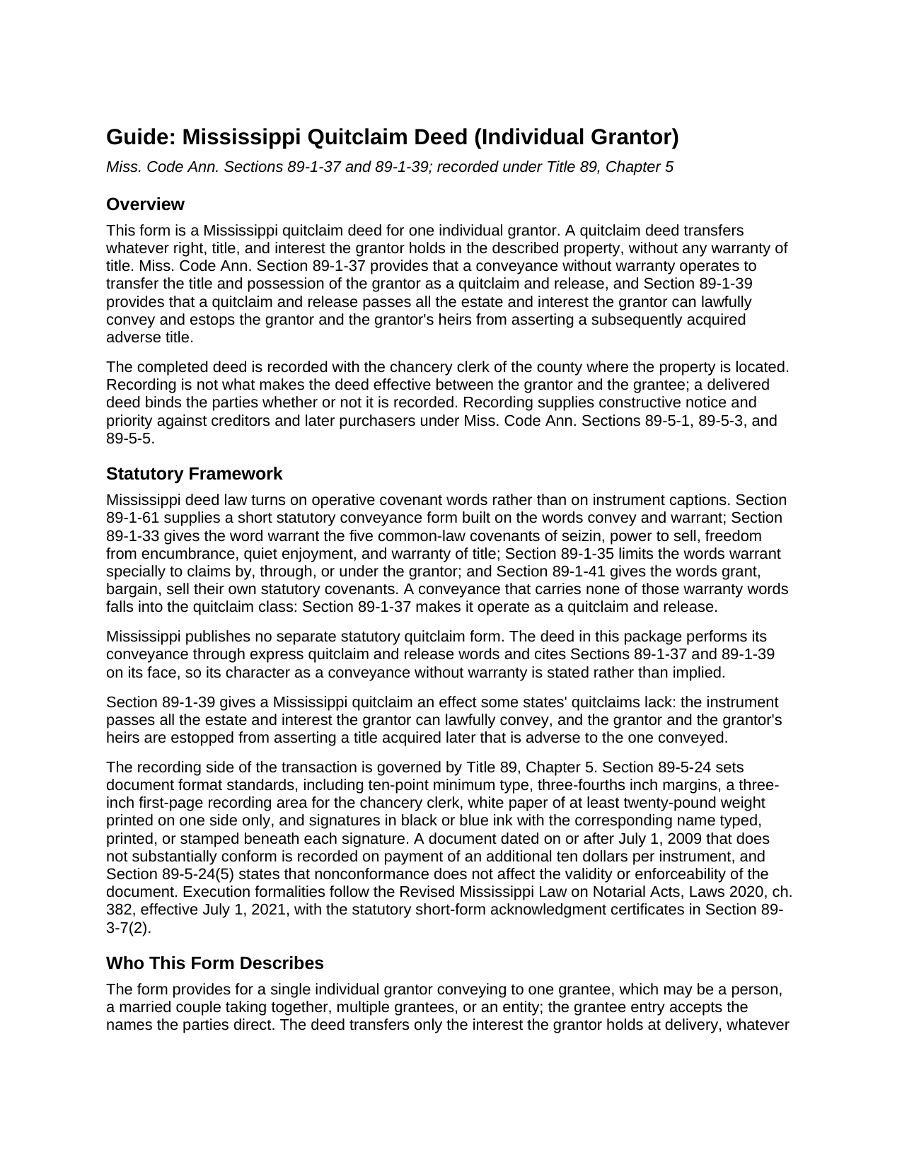 Clarke County Quitclaim Deed (Individual Grantor) Guide