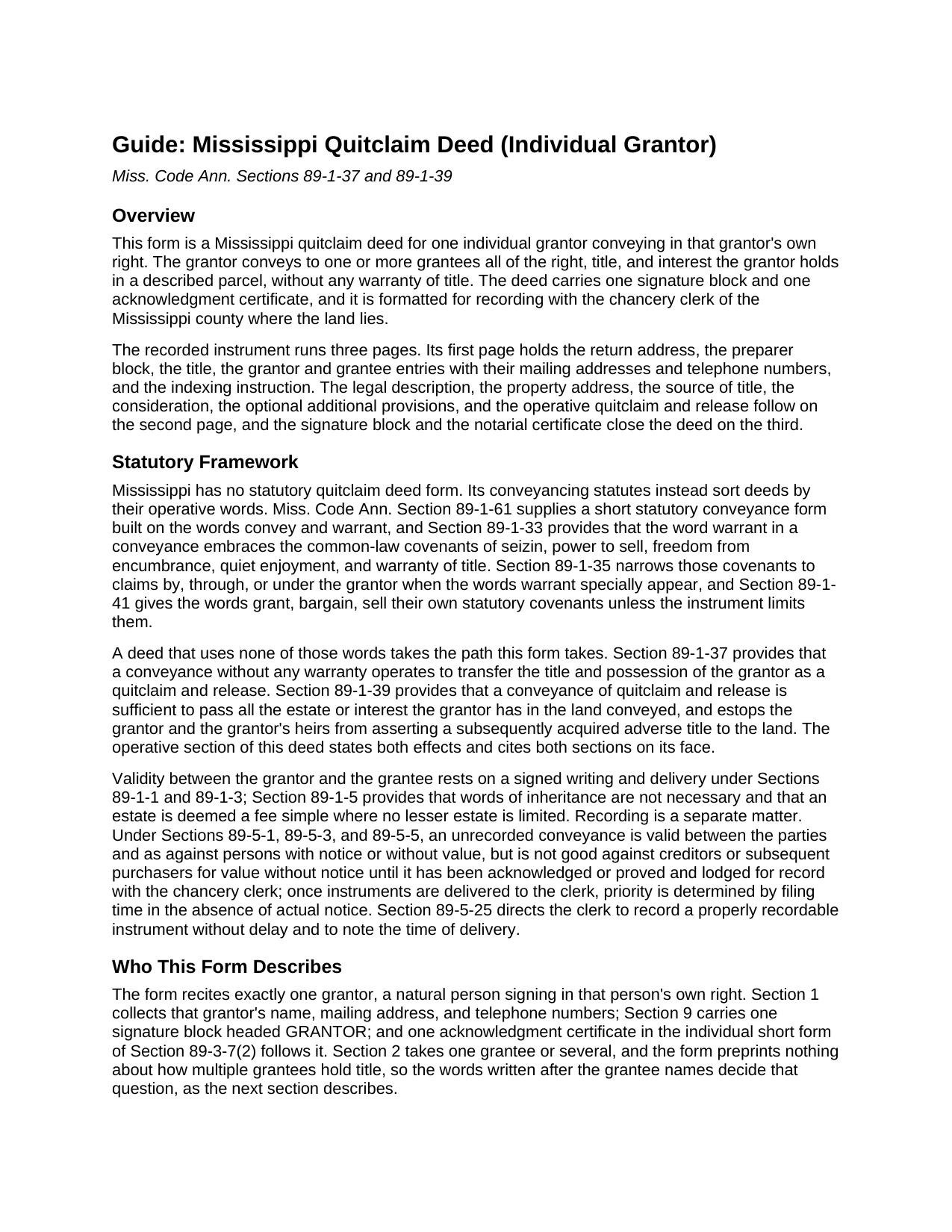 Webster County Quitclaim Deed (Individual Grantor) Guide