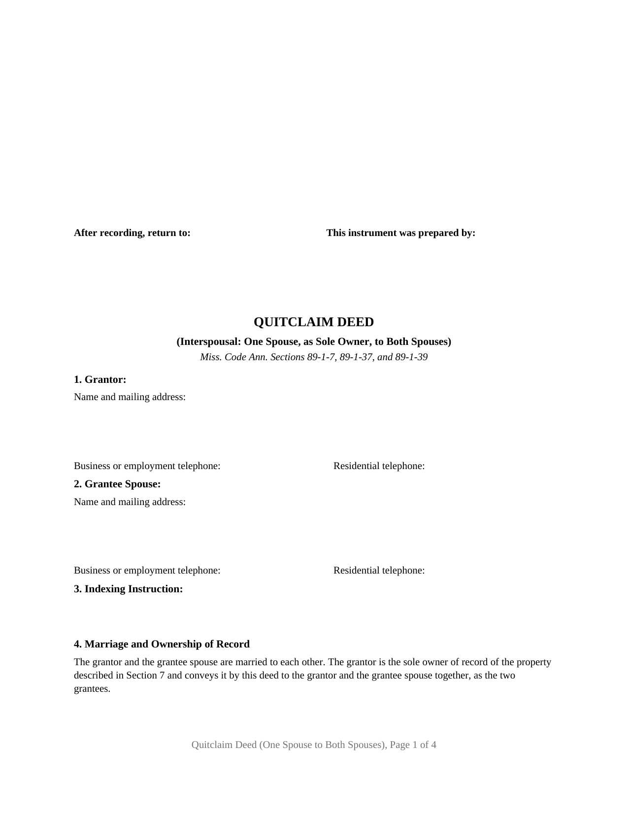 Madison County Quitclaim Deed (Interspousal One Spouse, as Sole Owner, to Both Spouses) Form