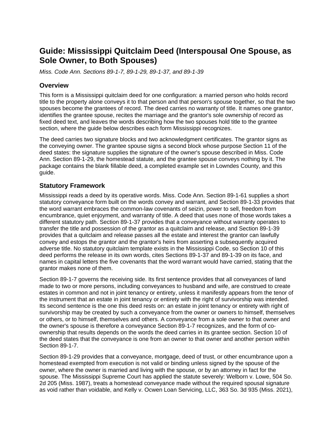 Madison County Quitclaim Deed (Interspousal One Spouse, as Sole Owner, to Both Spouses) Guide