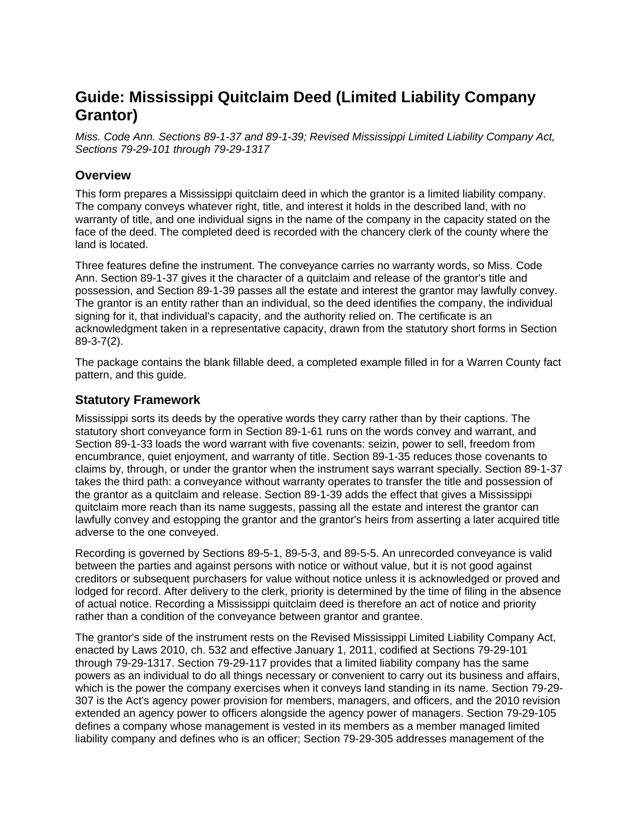 Warren County Quitclaim Deed (LLC Grantor) Guide