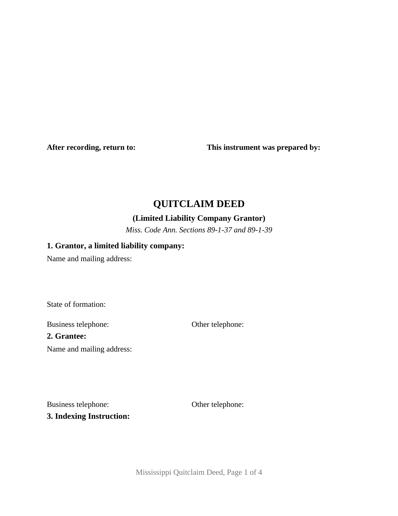 Attala County Quitclaim Deed (LLC Grantor) Form