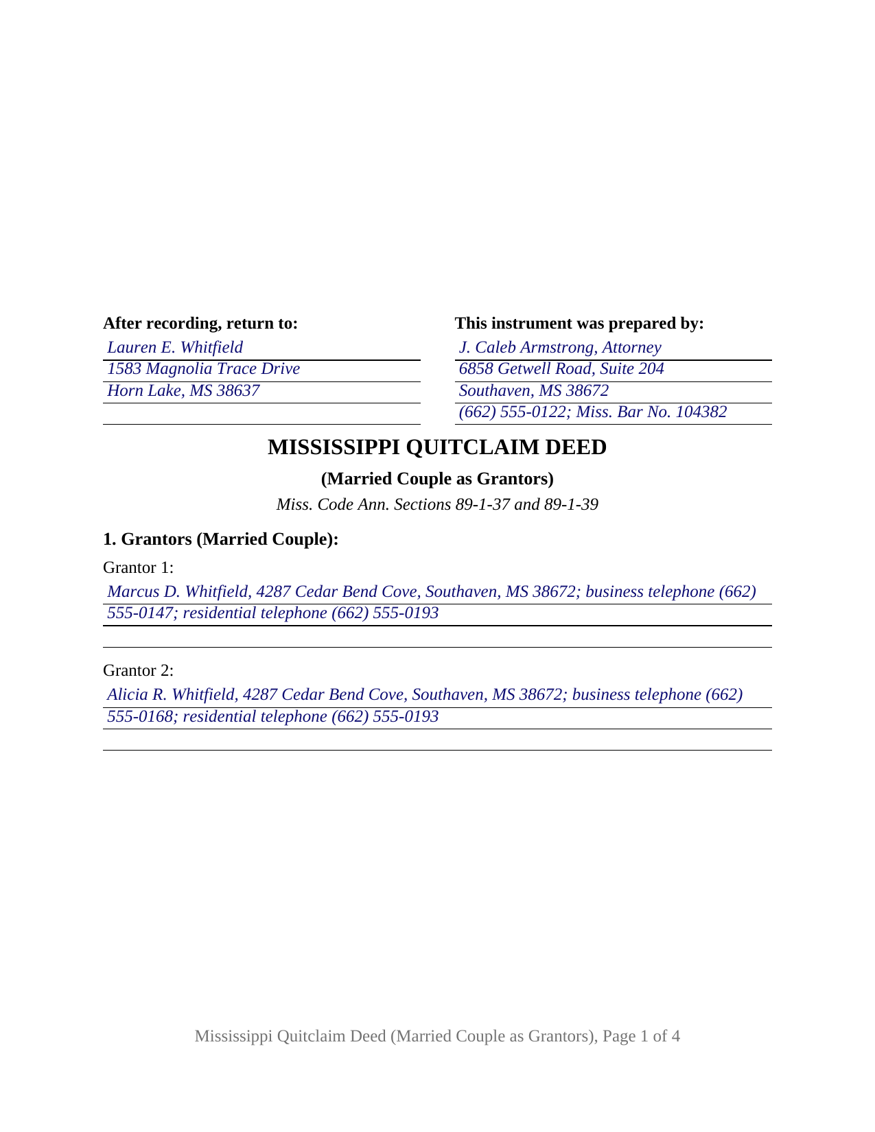 Jackson County Completed Example of the Quitclaim Deed (Married Couple as Grantors) Document
