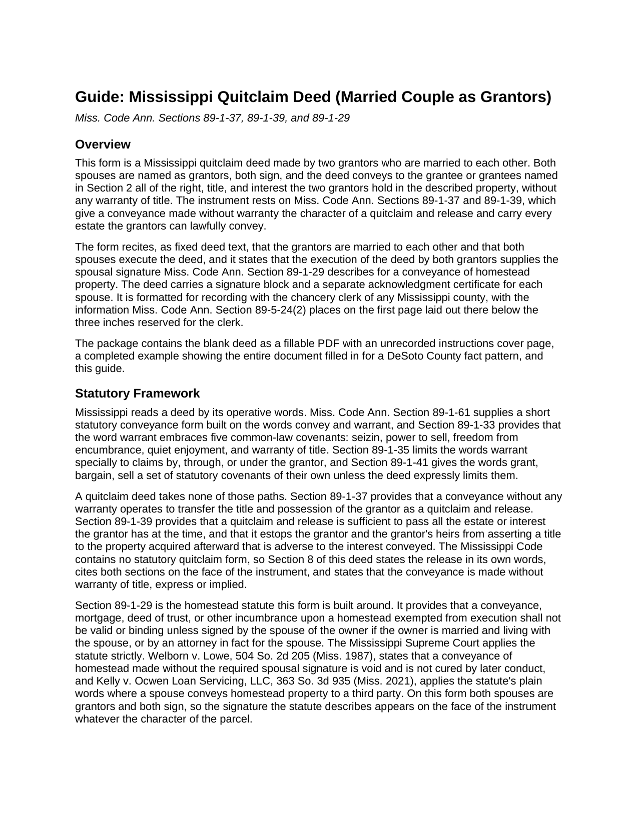 Jones County Quitclaim Deed (Married Couple as Grantors) Guide