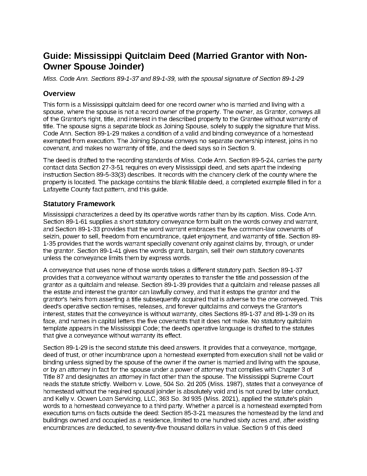 Clay County Quitclaim Deed (Married Grantor with Non-Owner Spouse Joinder) Guide