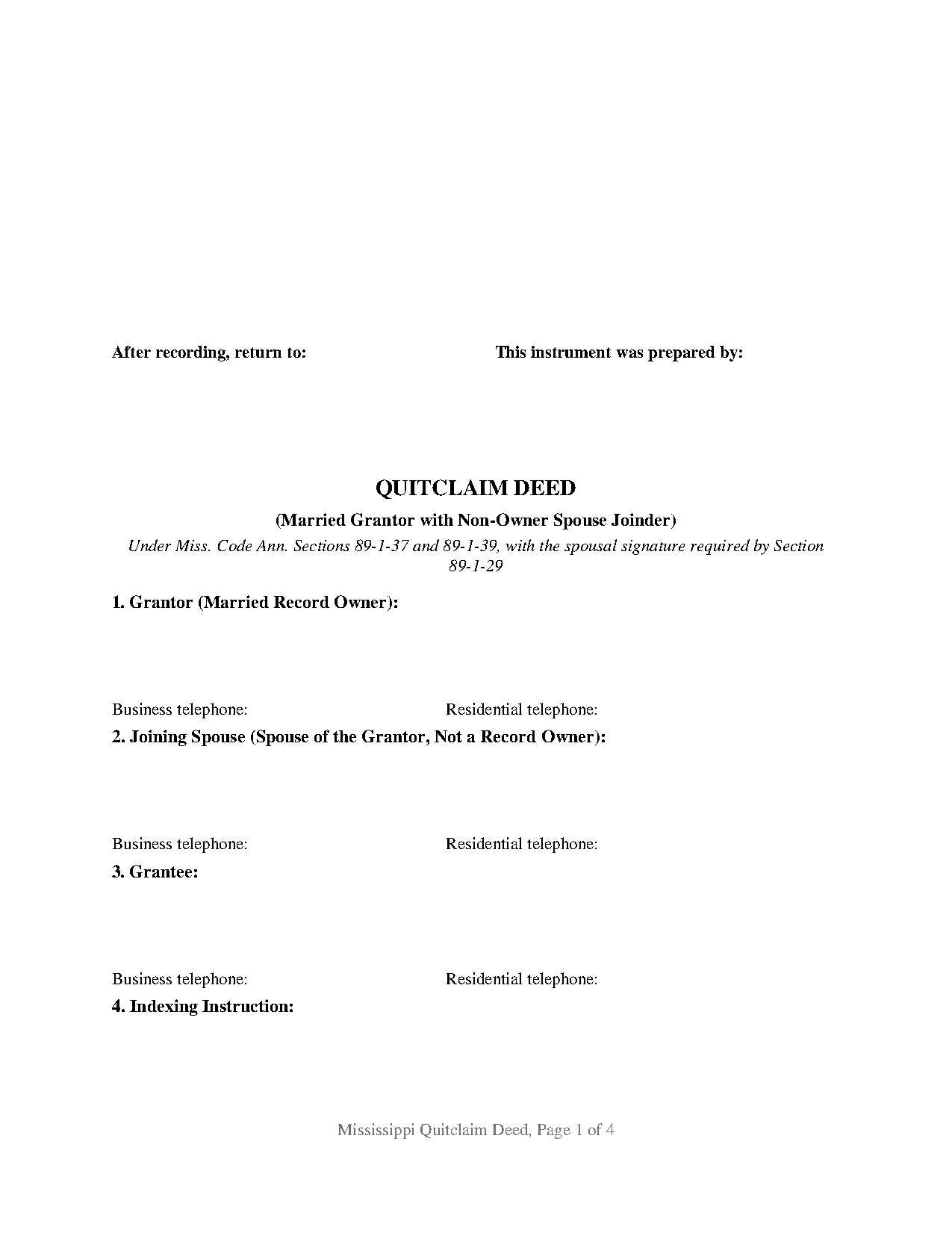 Clay County Quitclaim Deed (Married Grantor with Non-Owner Spouse Joinder) Form