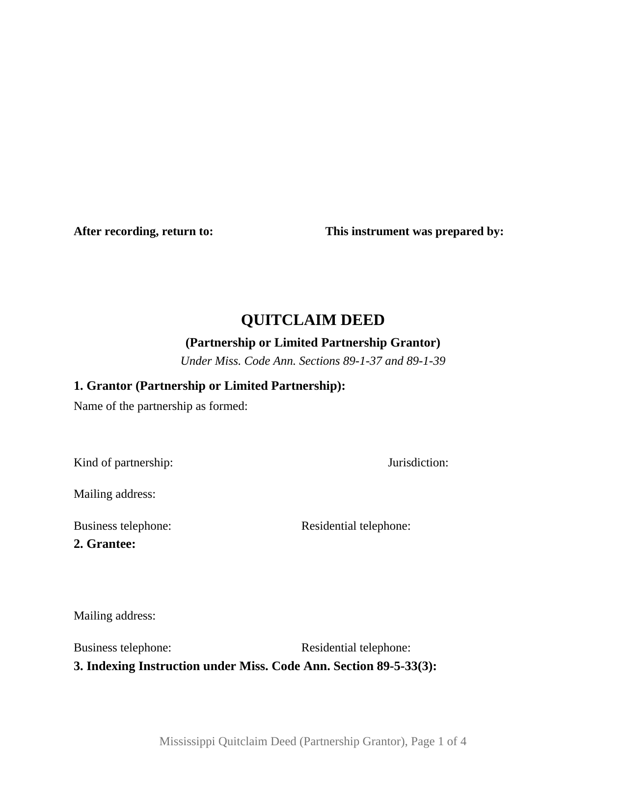 Amite County Quitclaim Deed (Partnership or Limited Partnership Grantor) Form