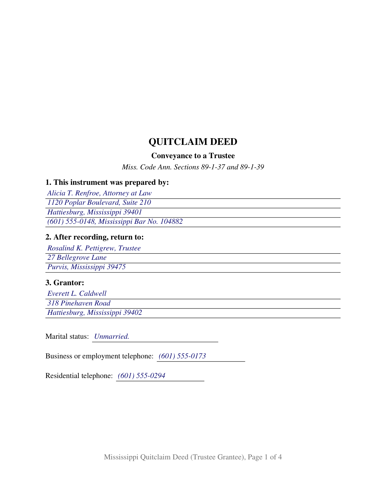 Jackson County Completed Example of the Quitclaim Deed (Trustee Grantee) Document