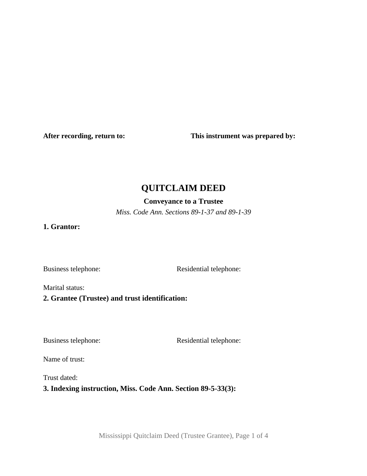 Calhoun County Quitclaim Deed (Trustee Grantee) Form