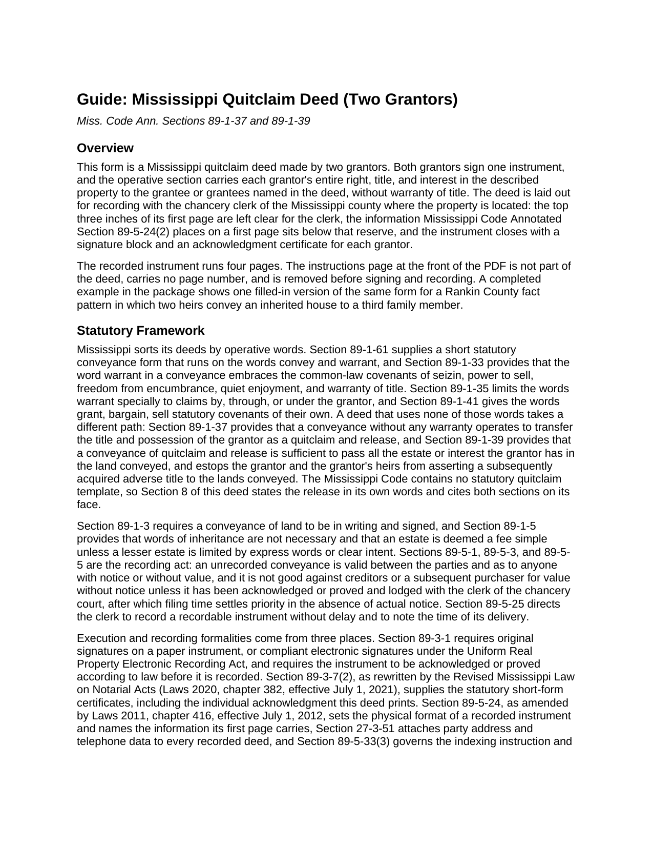 Greene County Quitclaim Deed (Two Grantors) Guide
