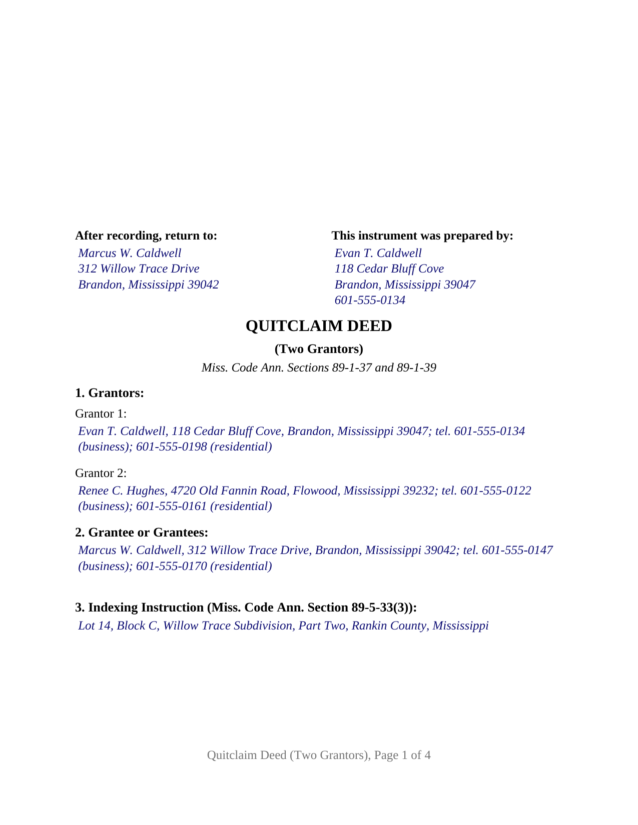 Greene County Completed Example of the Quitclaim Deed (Two Grantors) Document