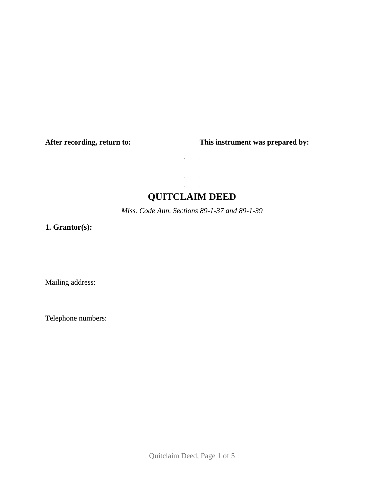 Tishomingo County Quitclaim Deed Form
