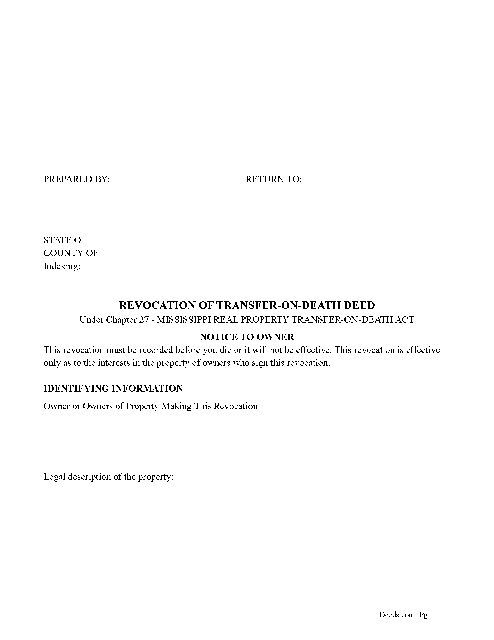 Revocation of Transfer on Death Deed Form