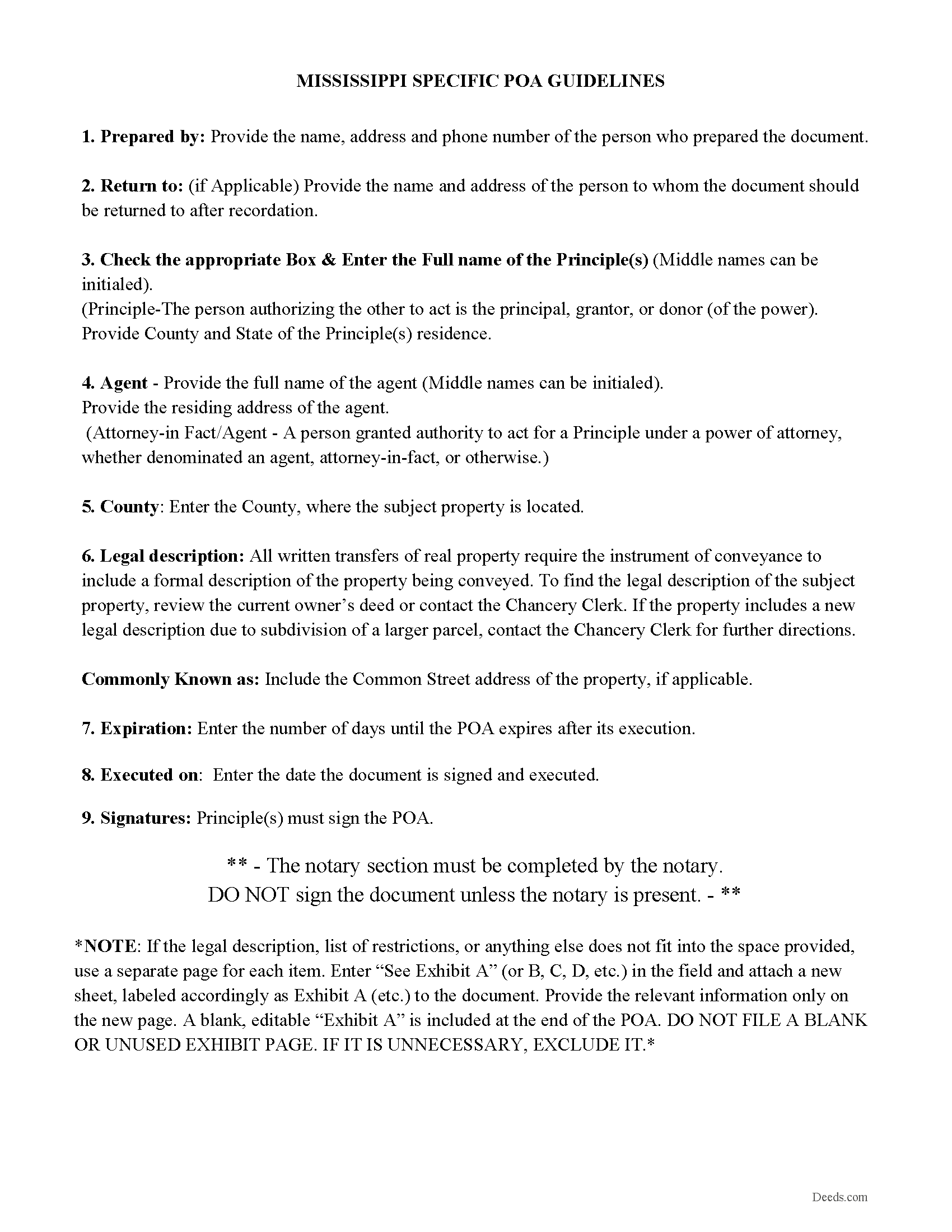 Neshoba County Guidelines for the Specific Power of Attorney