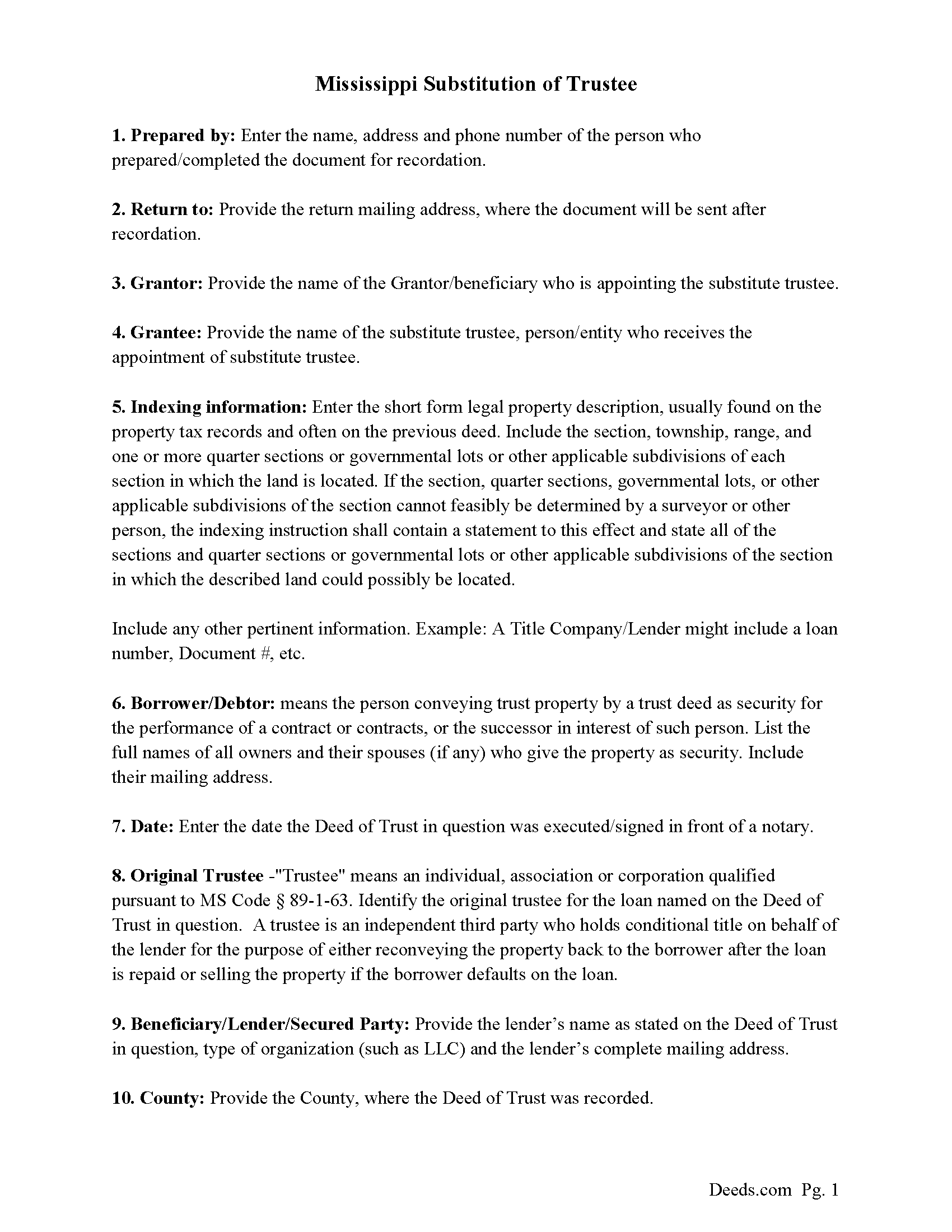 Guidelines for Substitution of Trustee Document