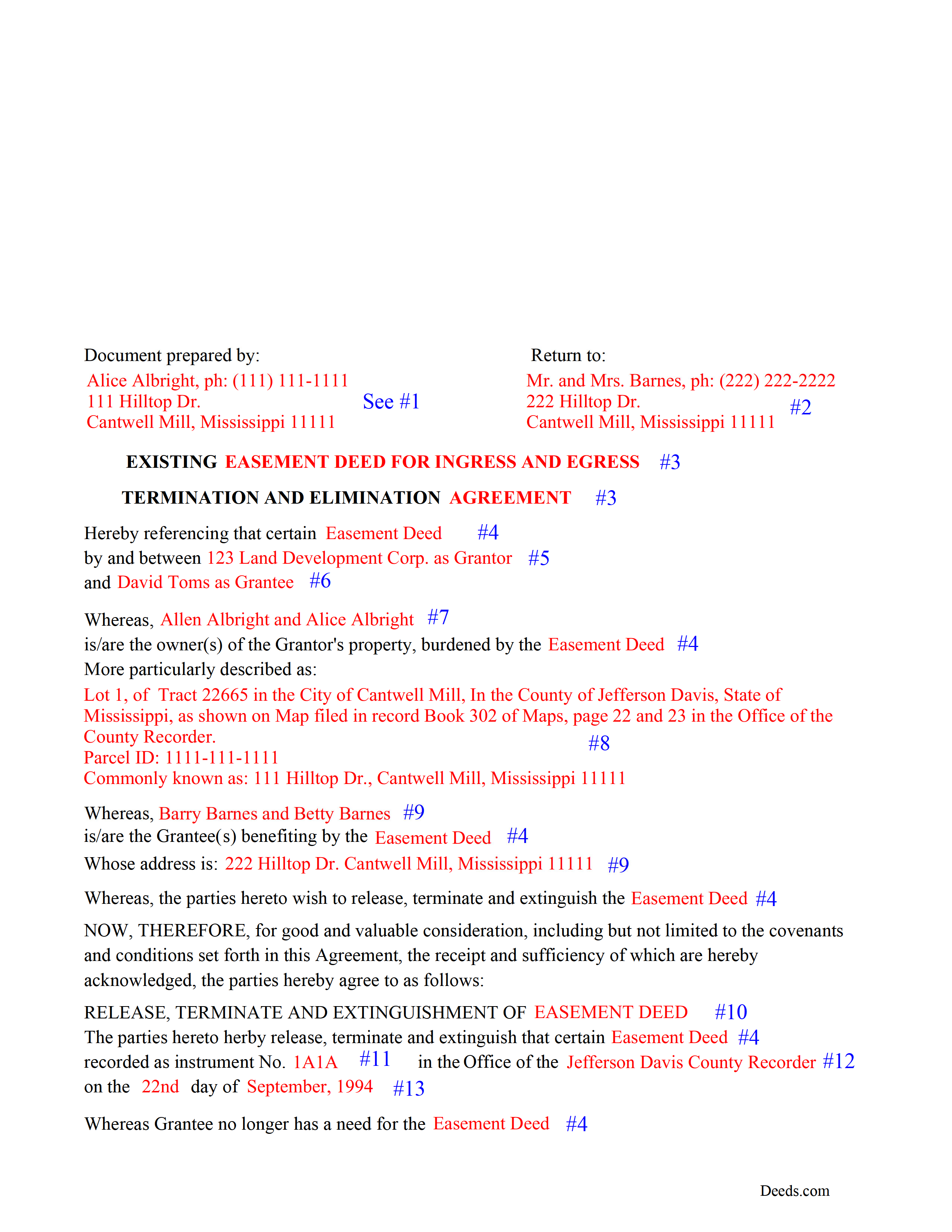 Completed Example of the Release of Easement Document