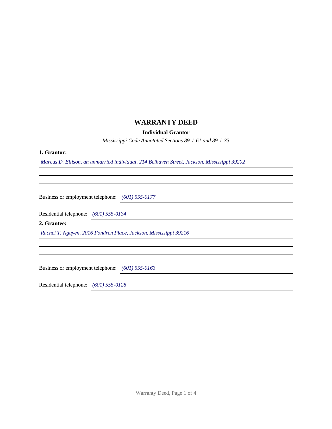 Clarke County Completed Example of the Warranty Deed (Individual Grantor) Document