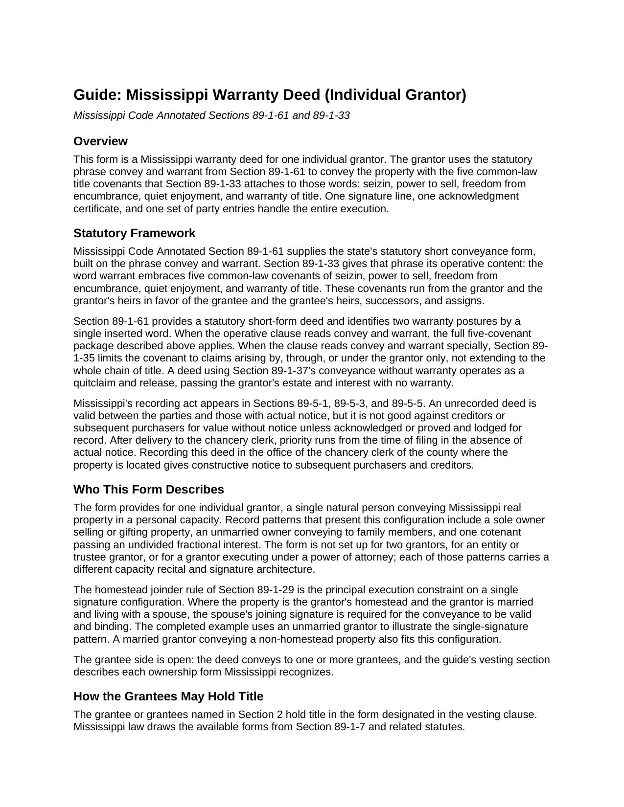 Clarke County Warranty Deed (Individual Grantor) Guide