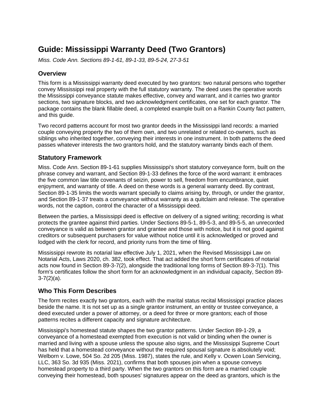 Warren County Warranty Deed (Two Grantors) Guide
