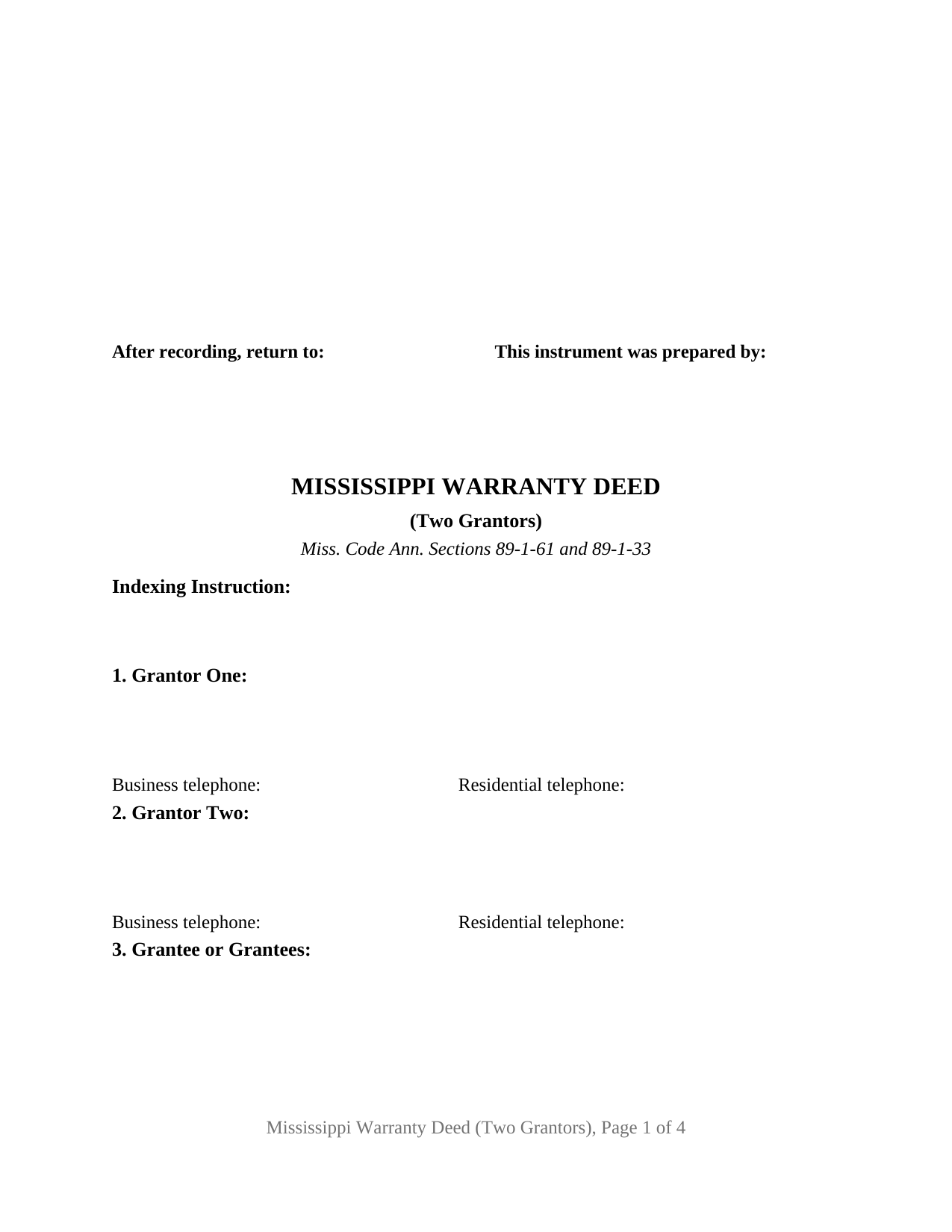 Noxubee County Warranty Deed (Two Grantors) Form
