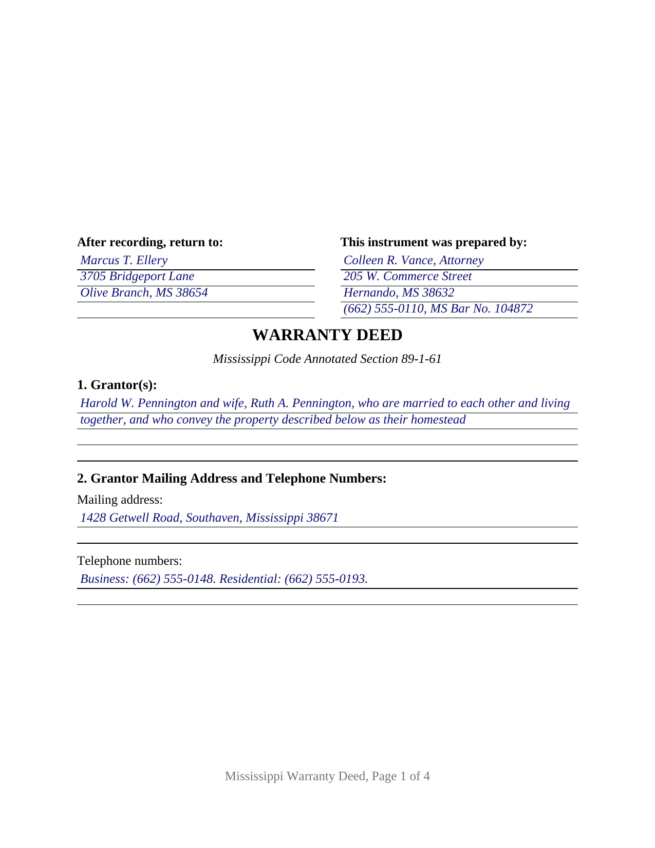 Perry County Completed Example of the Warranty Deed Document