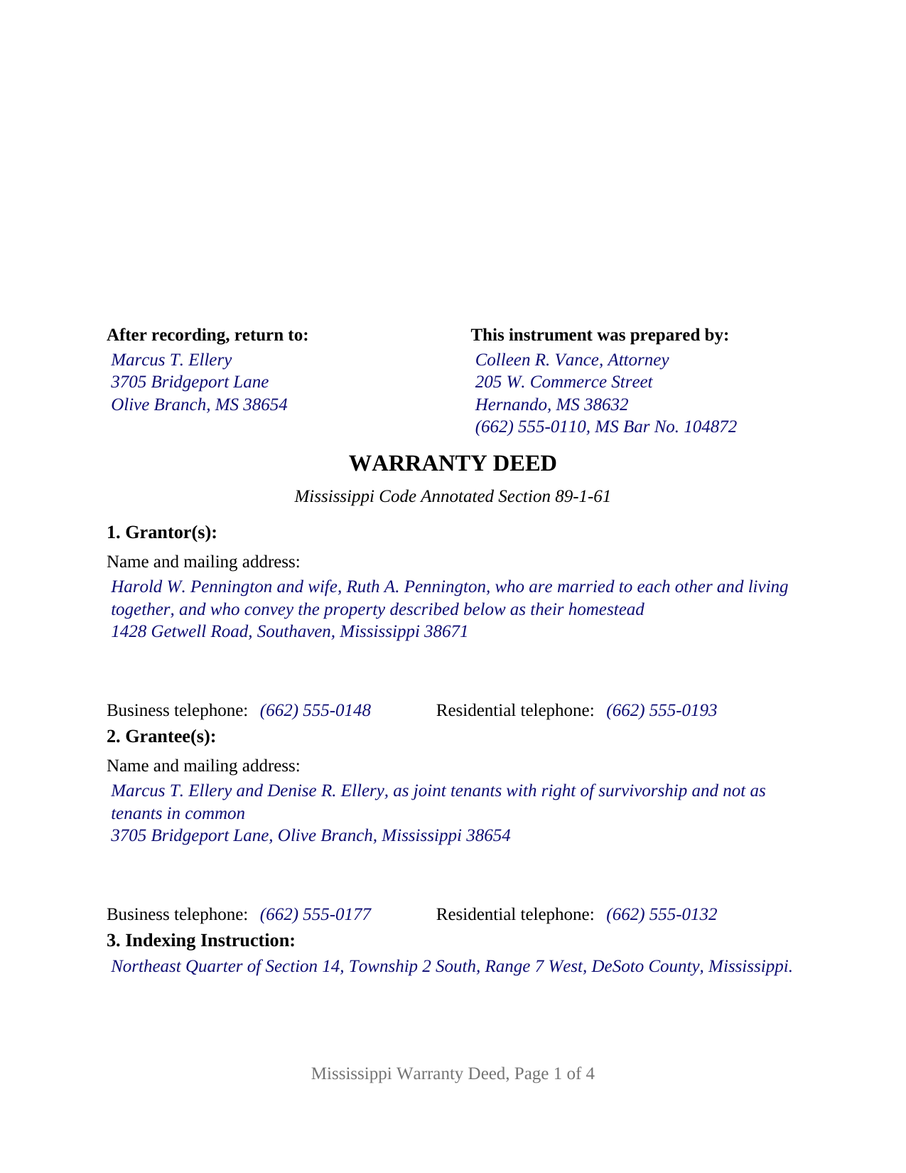 Walthall County Completed Example of the Warranty Deed Document