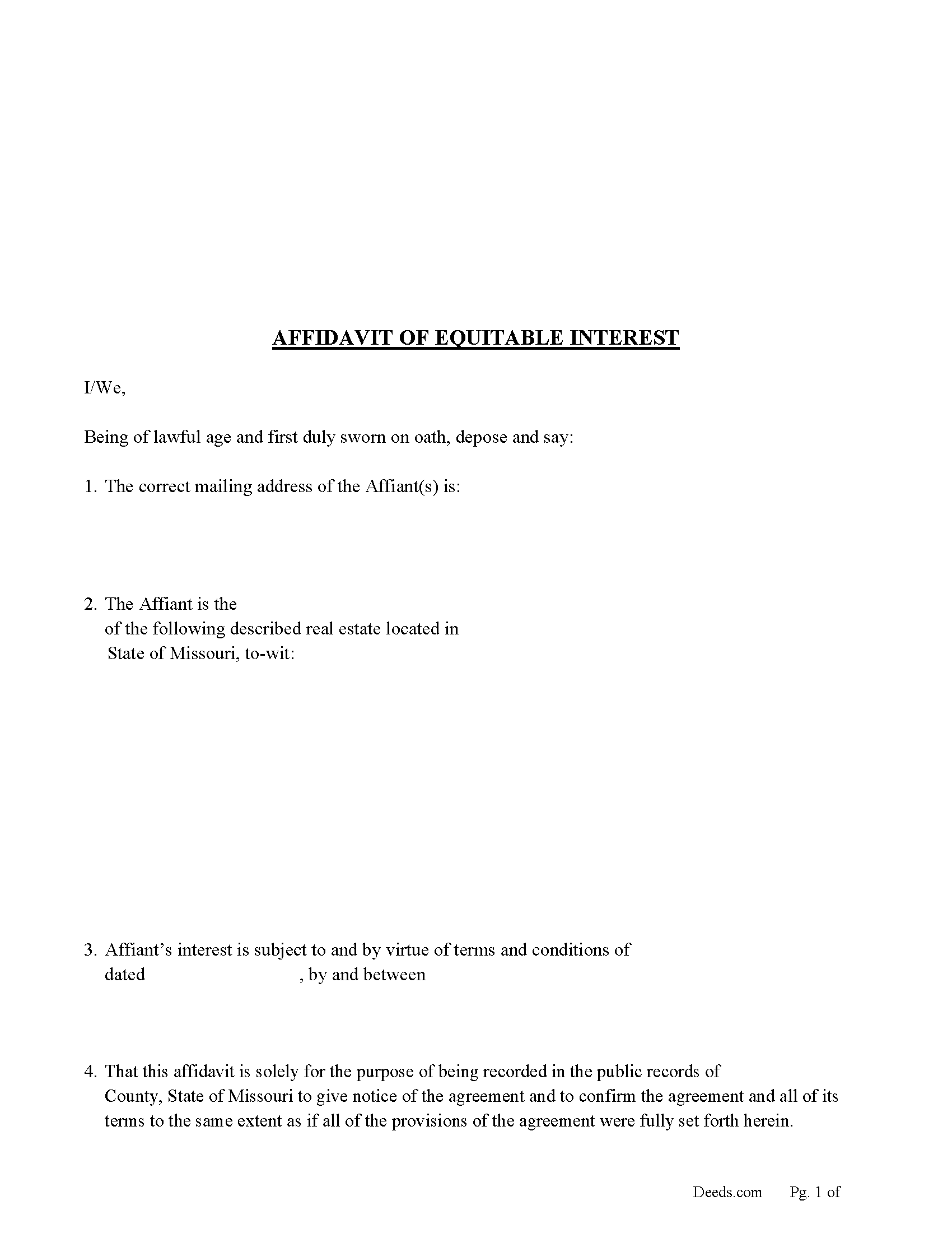 Warren County Affidavit of Equitable Interest Form