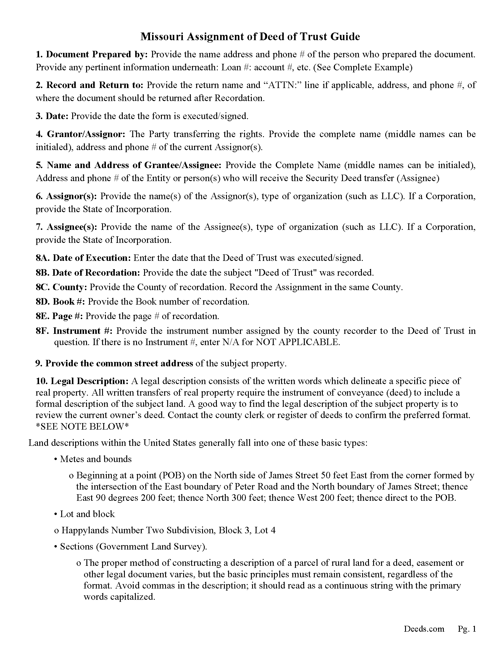 Warren County Guidelines for Assignment of Deed of Trust