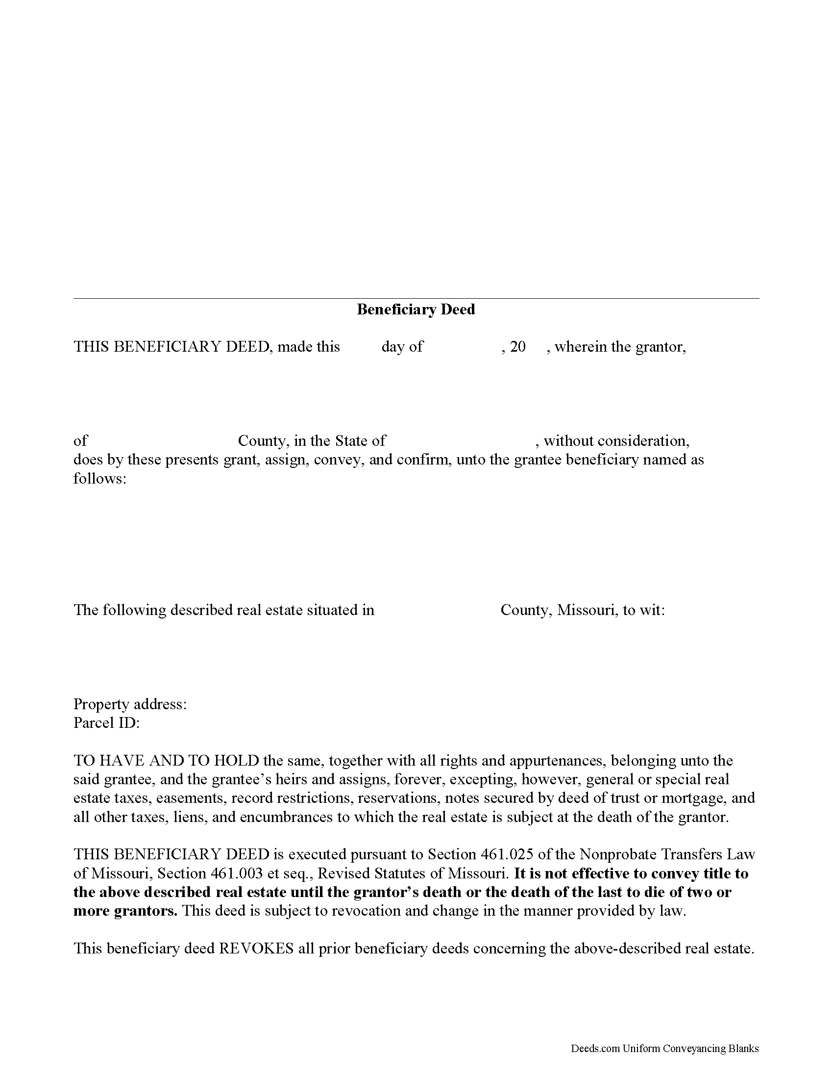 Boone County Beneficiary Deed Form