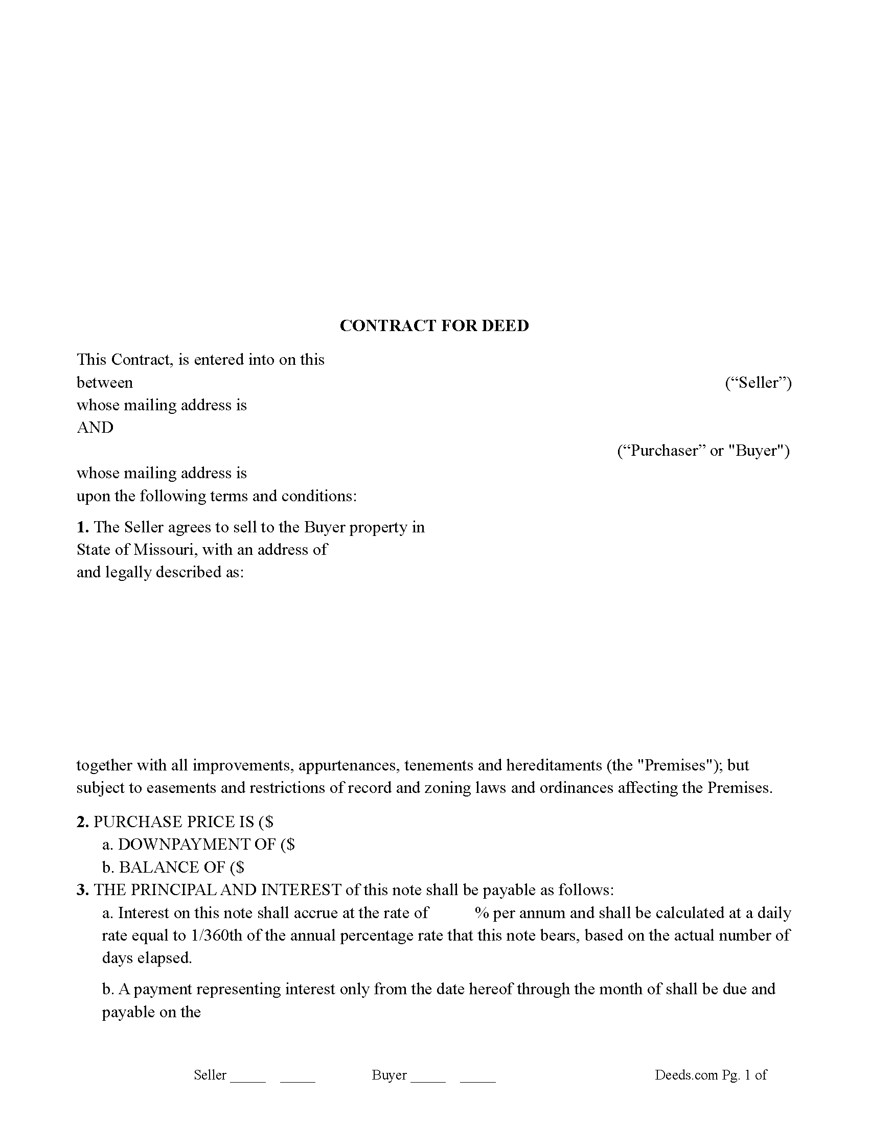 Shelby County Contract for Deed Form