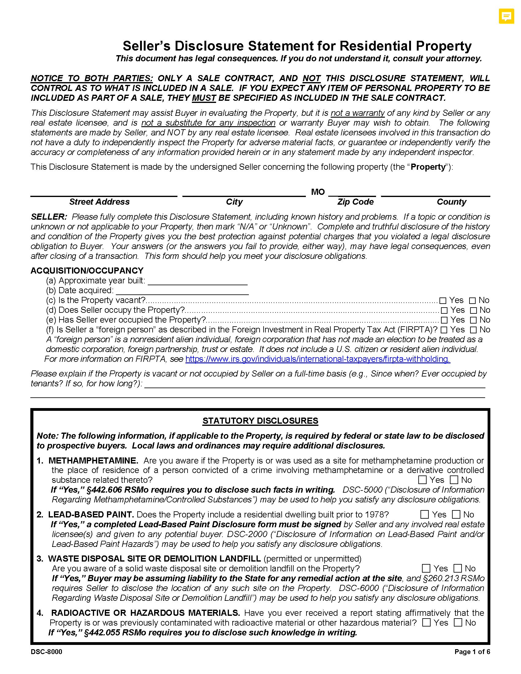 Shelby County Residential Disclosure Form