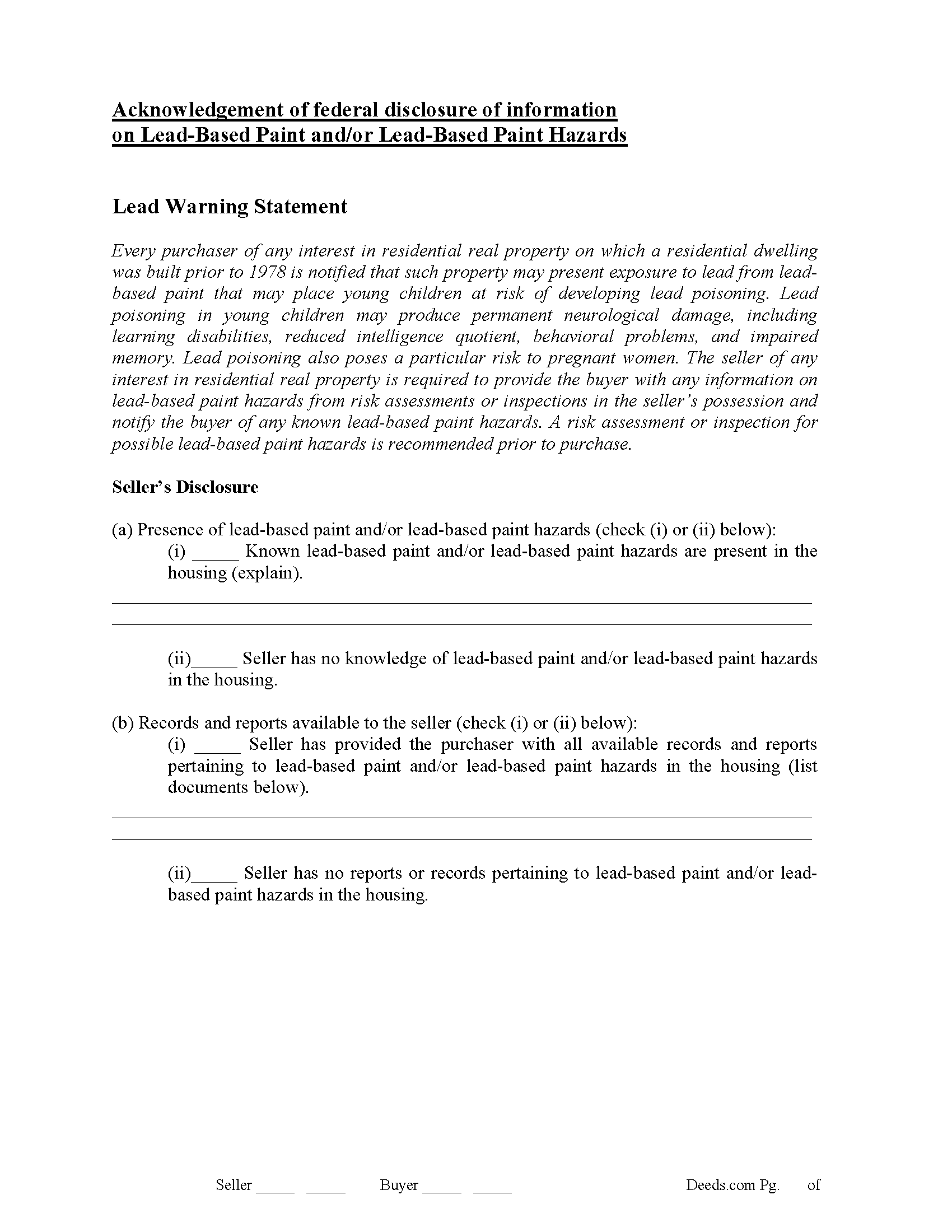 Shelby County Lead Based Paint Disclosure Form