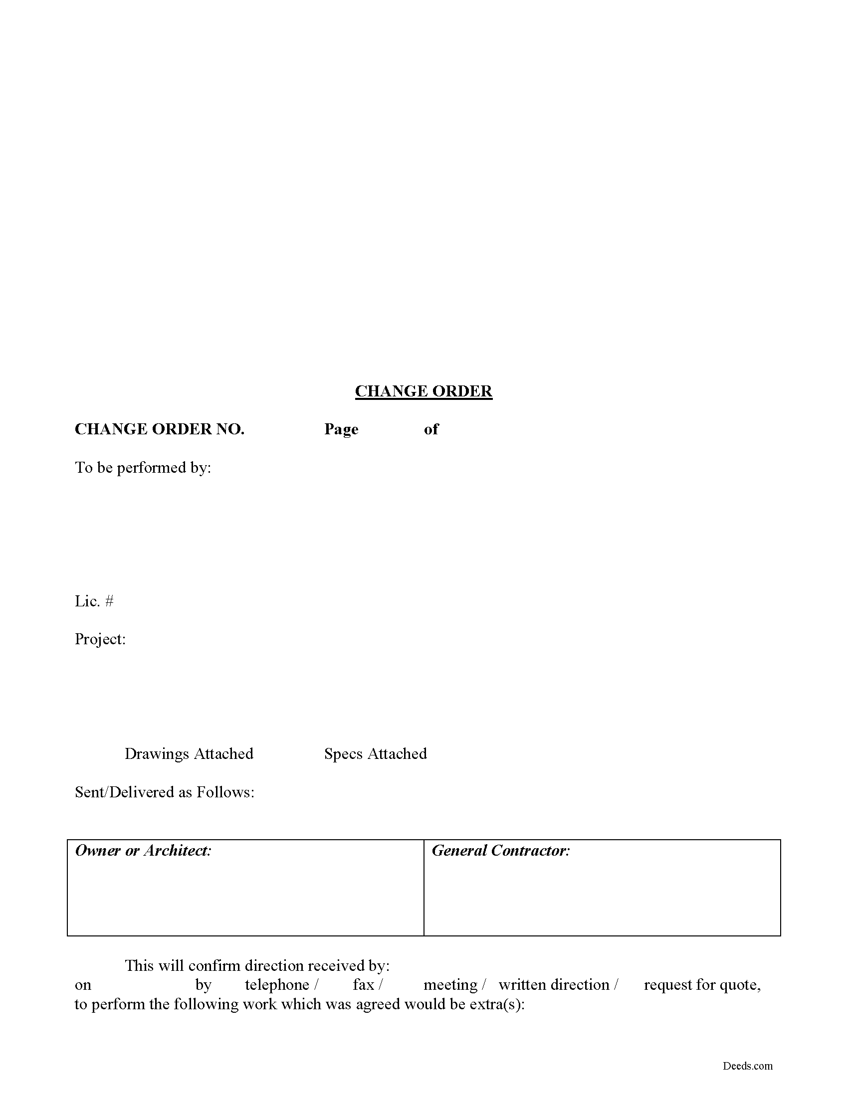 Contractor Change Order Form