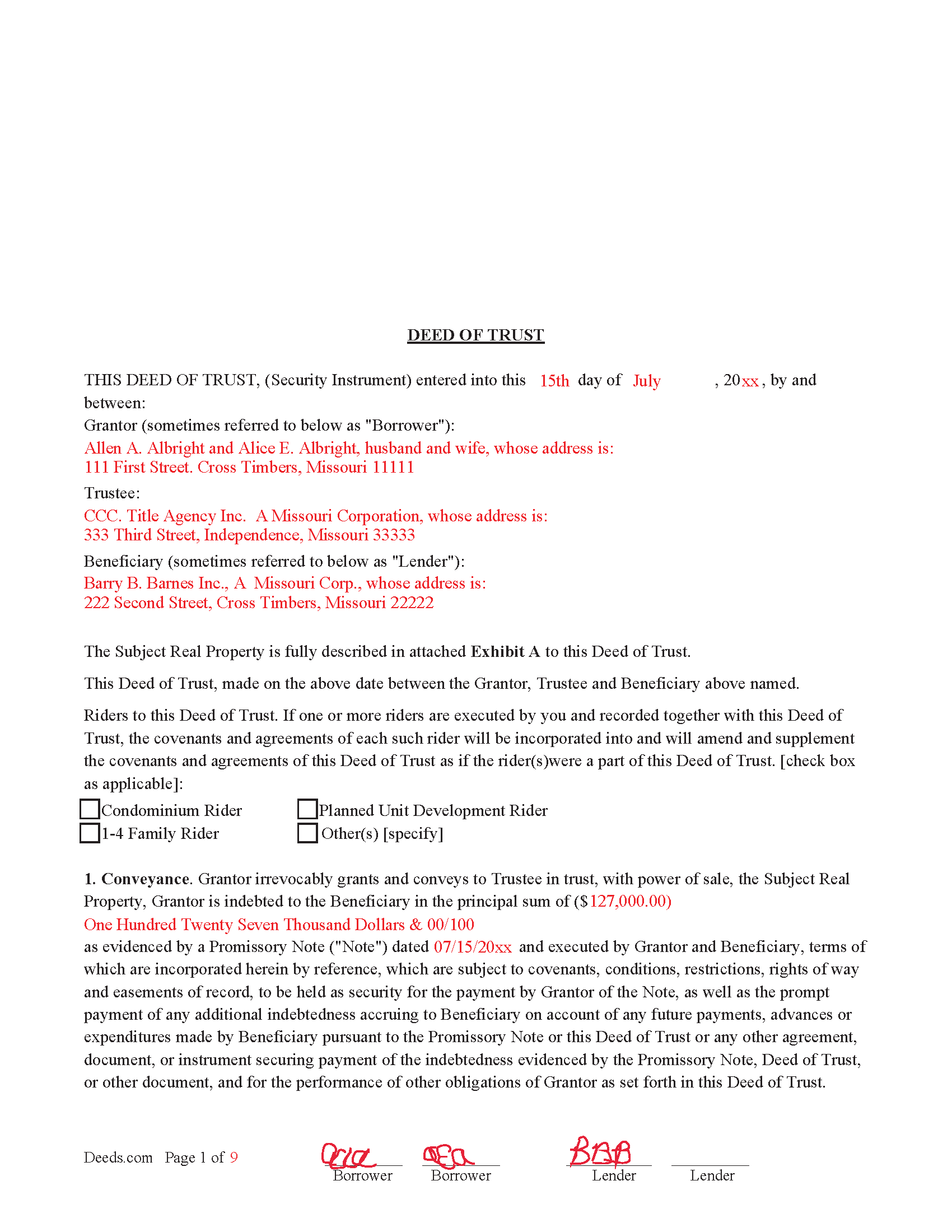 Warren County Completed Example of the Deed of Trust