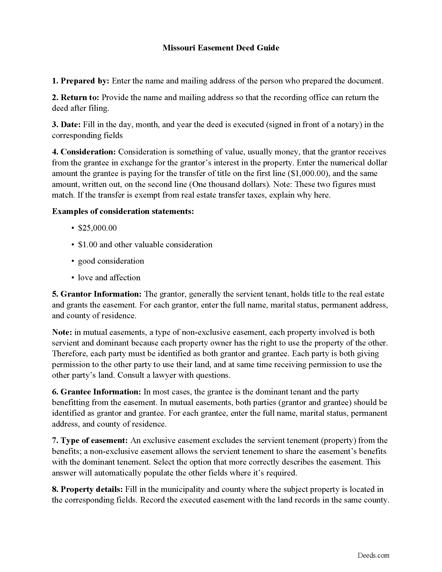 Shelby County Easement Deed Guide