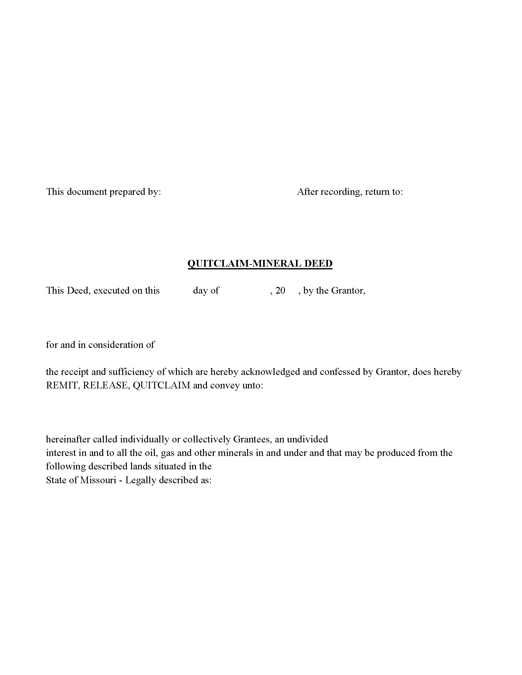 Pike County Mineral Deed with Quitclaim Covenants Form