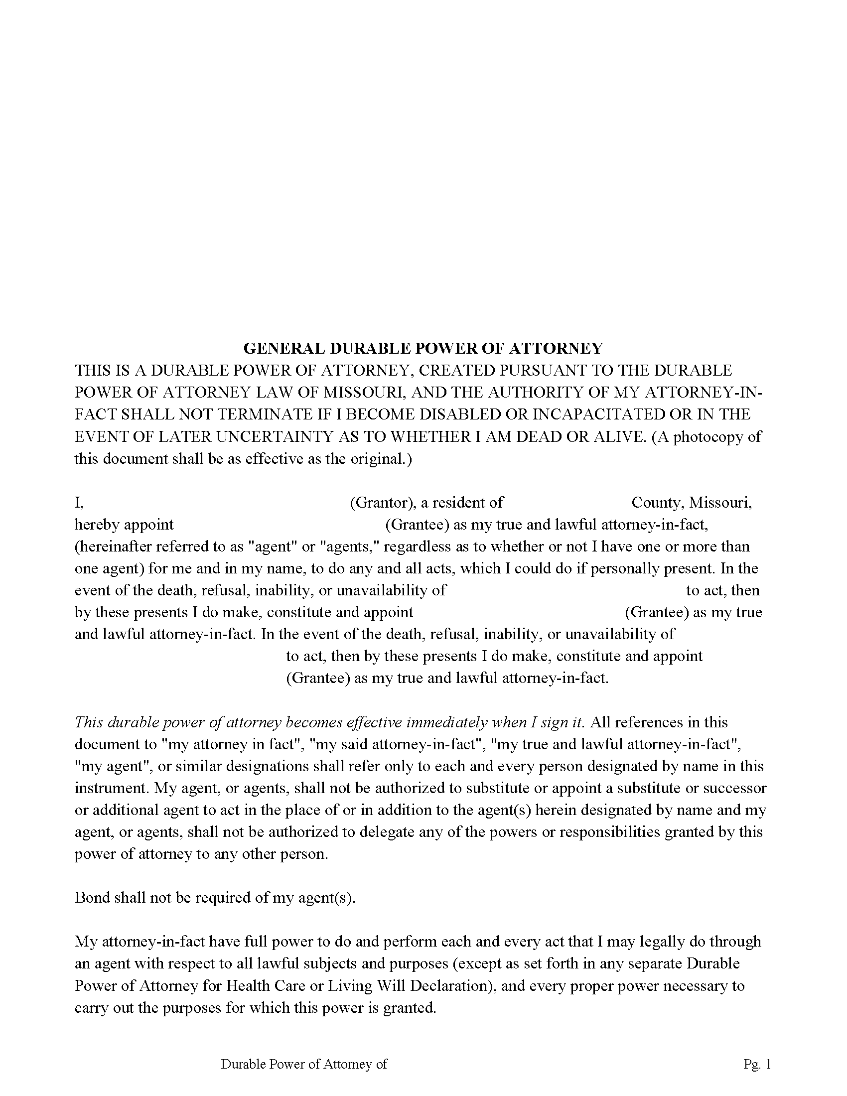 Missouri General Power of Attorney-Durable Image