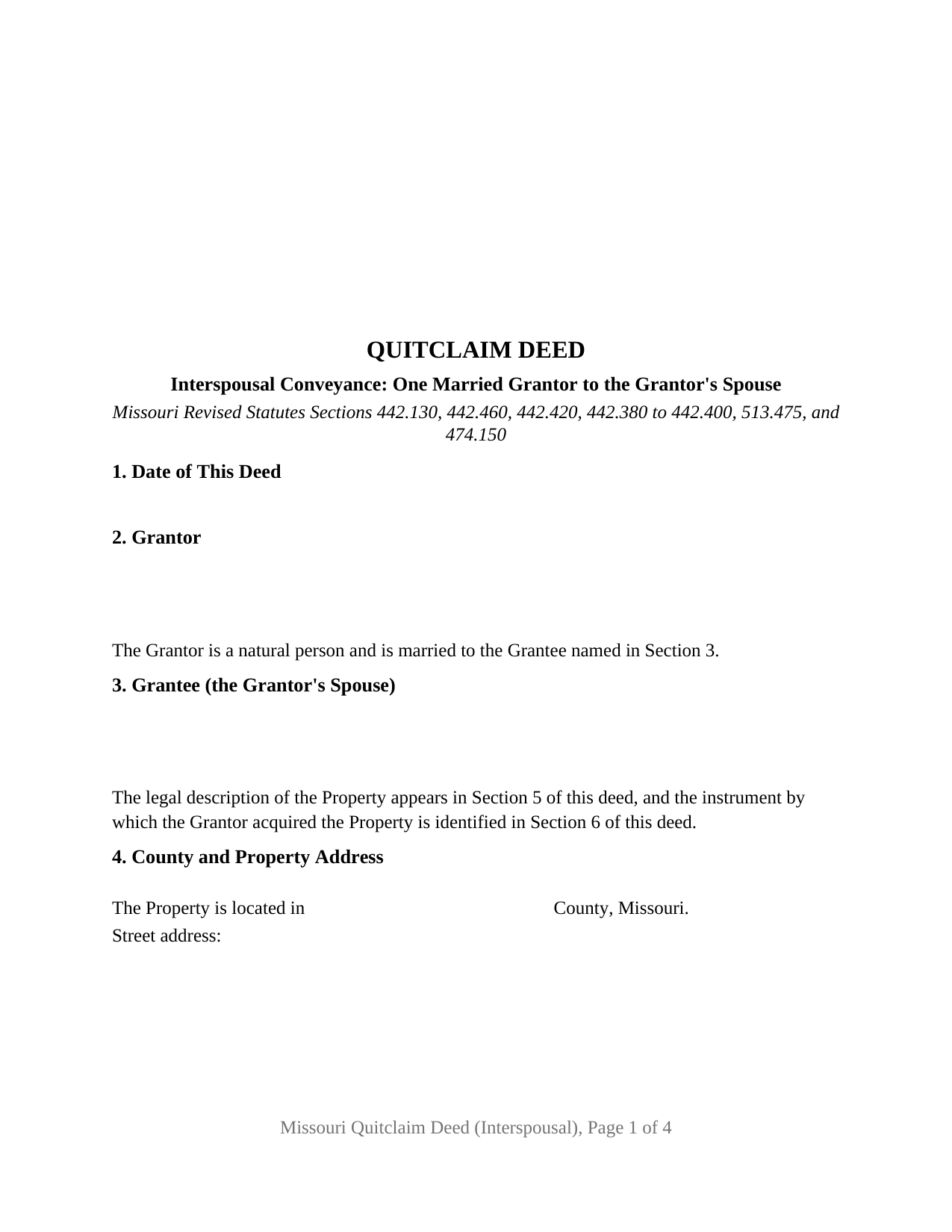 Missouri Quitclaim Deed (Interspousal)