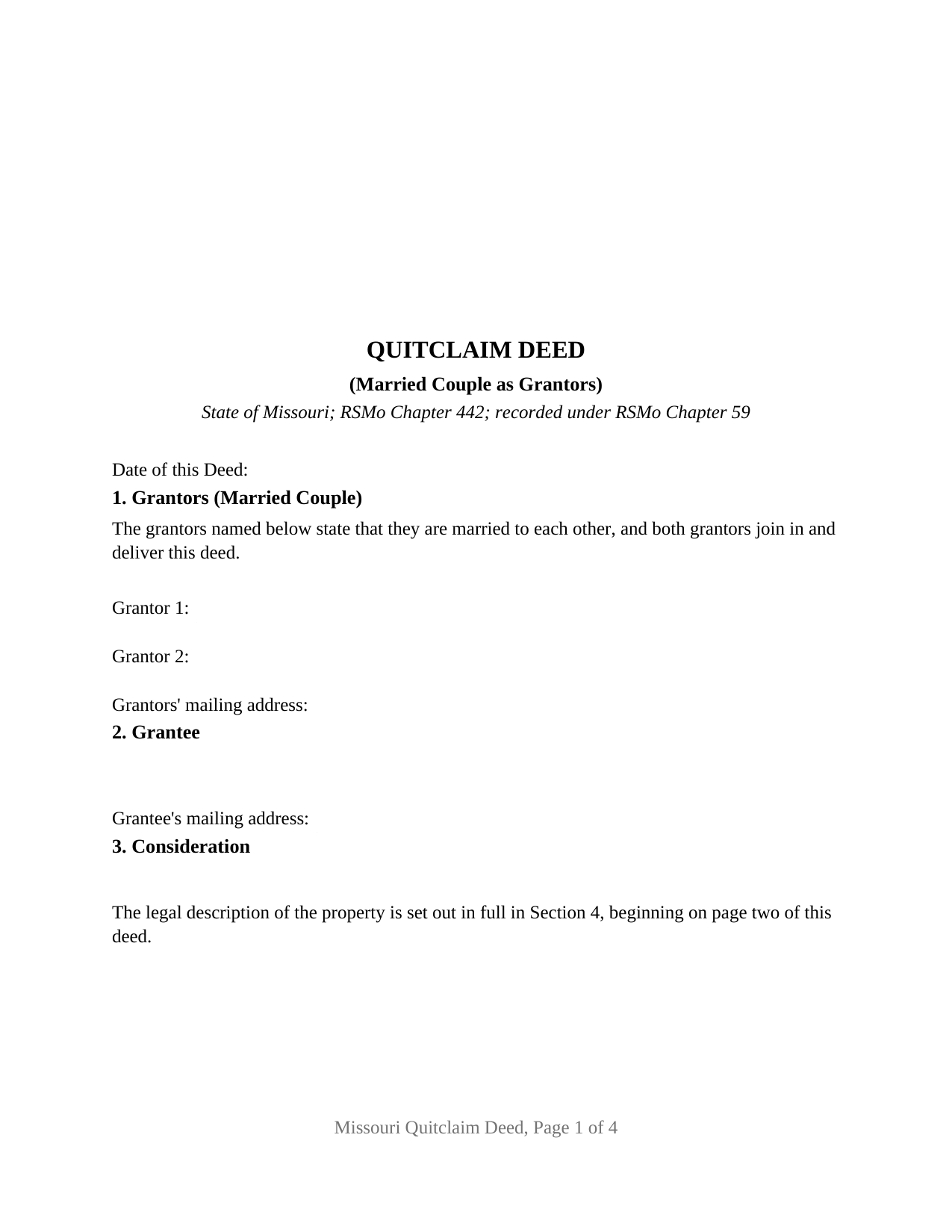 Missouri Quitclaim Deed (Married Couple as Grantors)