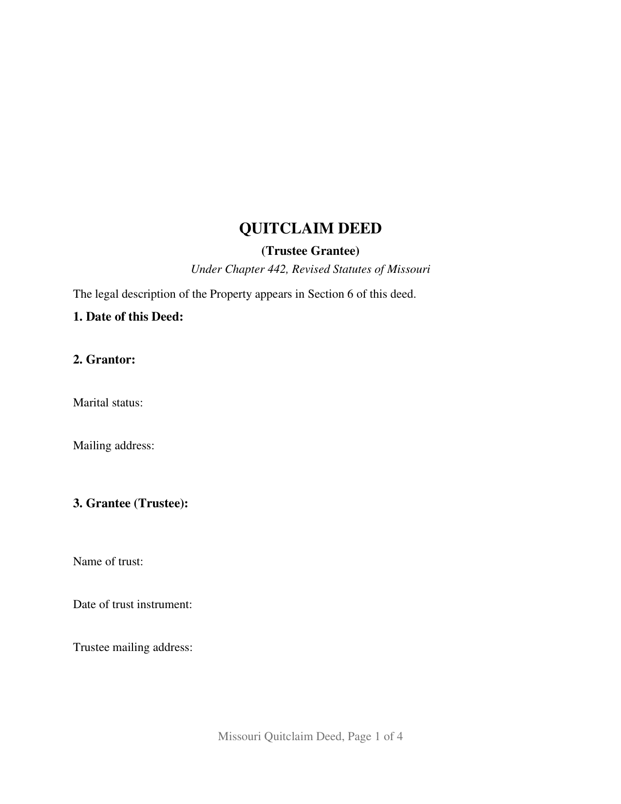 Missouri Quitclaim Deed (Trustee Grantee)