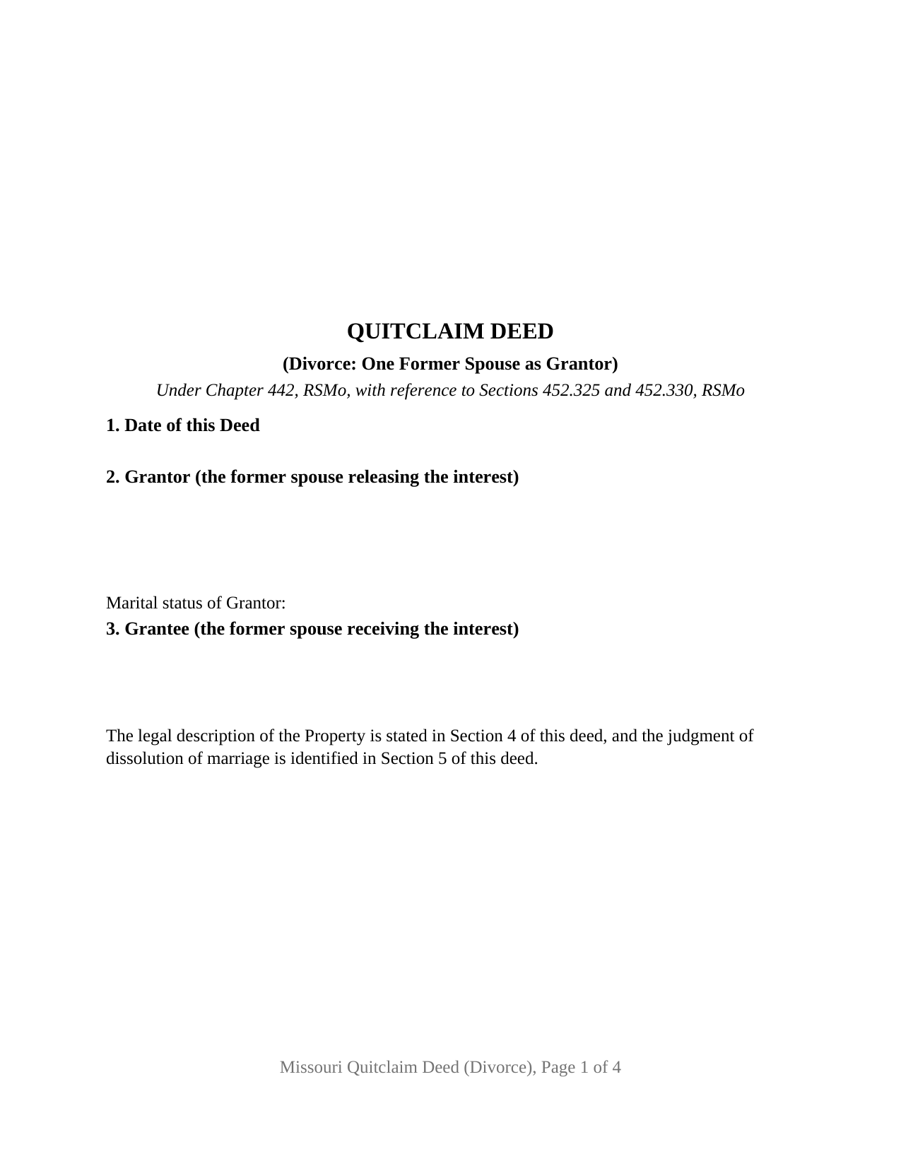 Missouri Quitclaim Deed (Divorce)