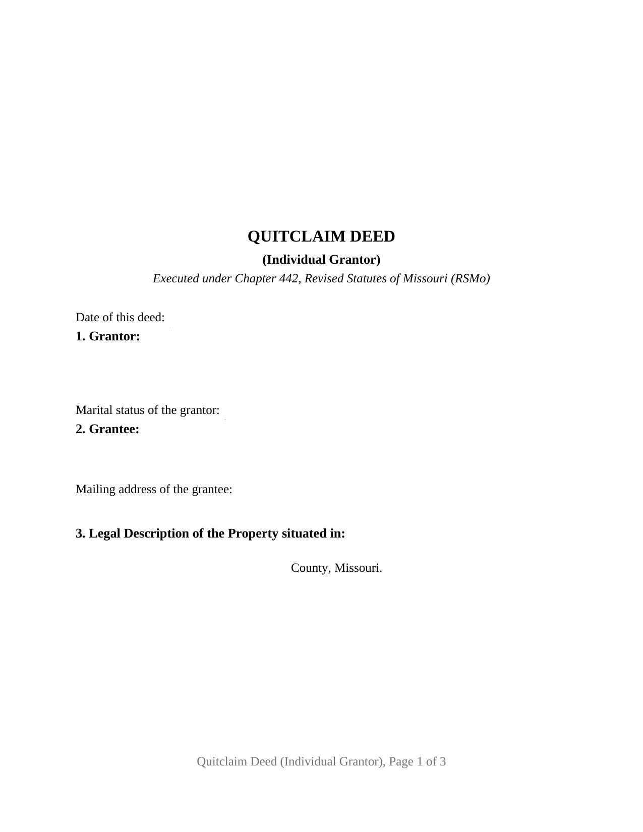 Missouri Quitclaim Deed (Individual Grantor)