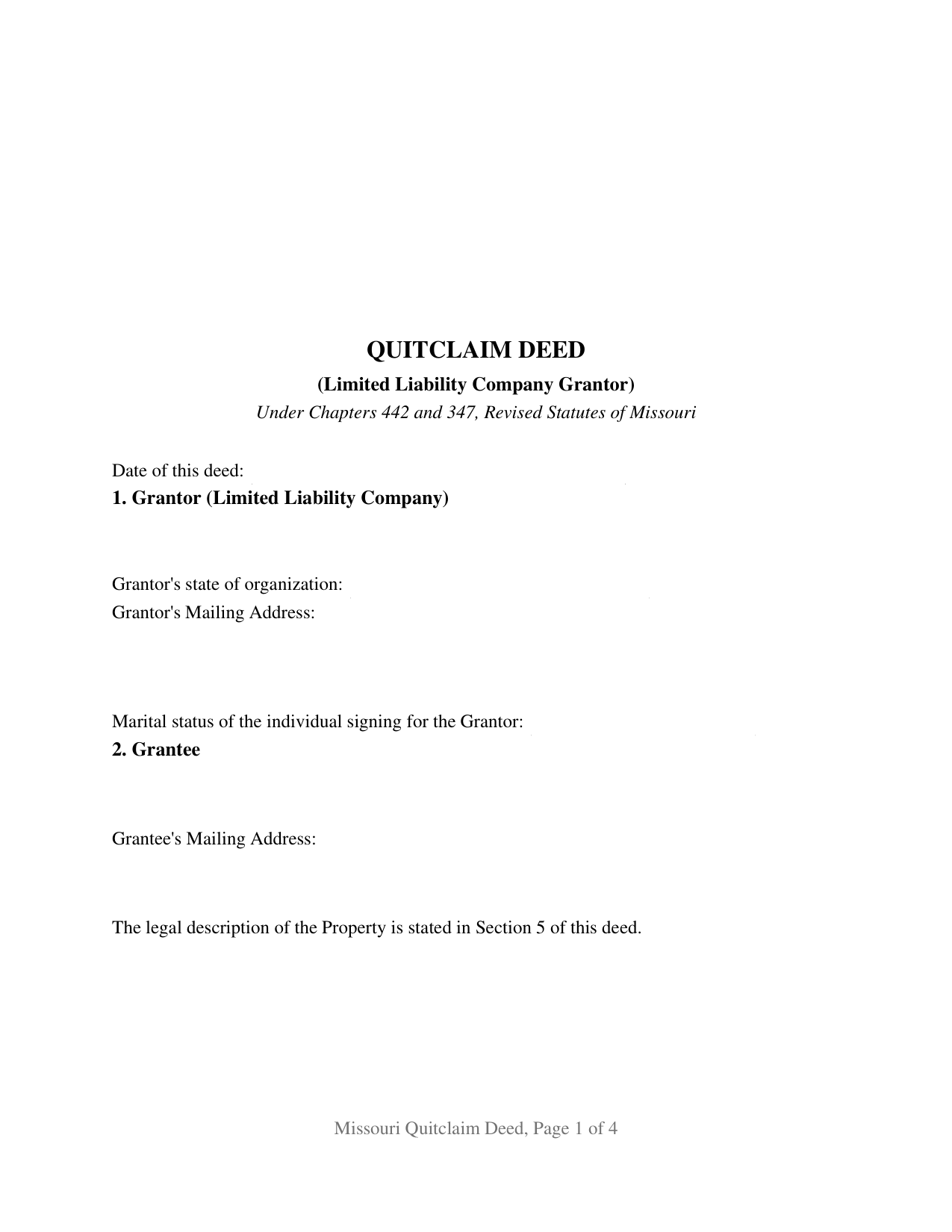 Missouri Quitclaim Deed (LLC Grantor)