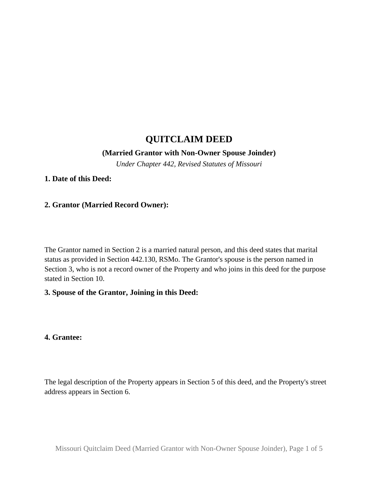 Missouri Quitclaim Deed (Married Grantor with Non-Owner Spouse Joinder)