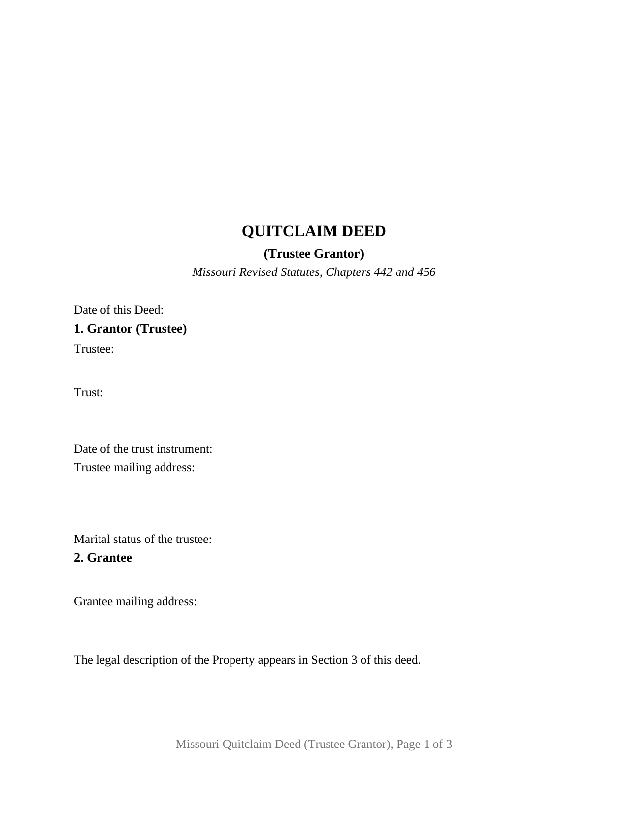 Missouri Quitclaim Deed (Trustee Grantor)