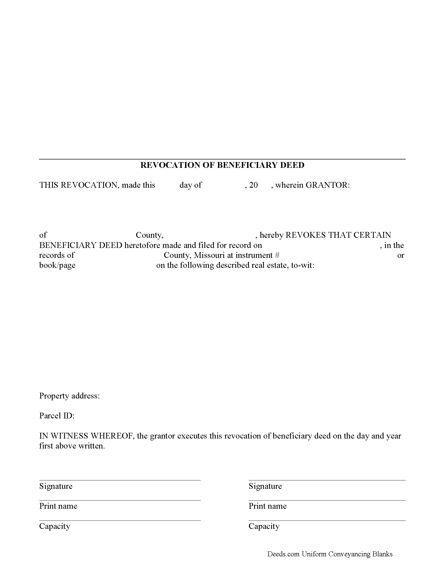 Missouri Revocation of Beneficiary Deed Image