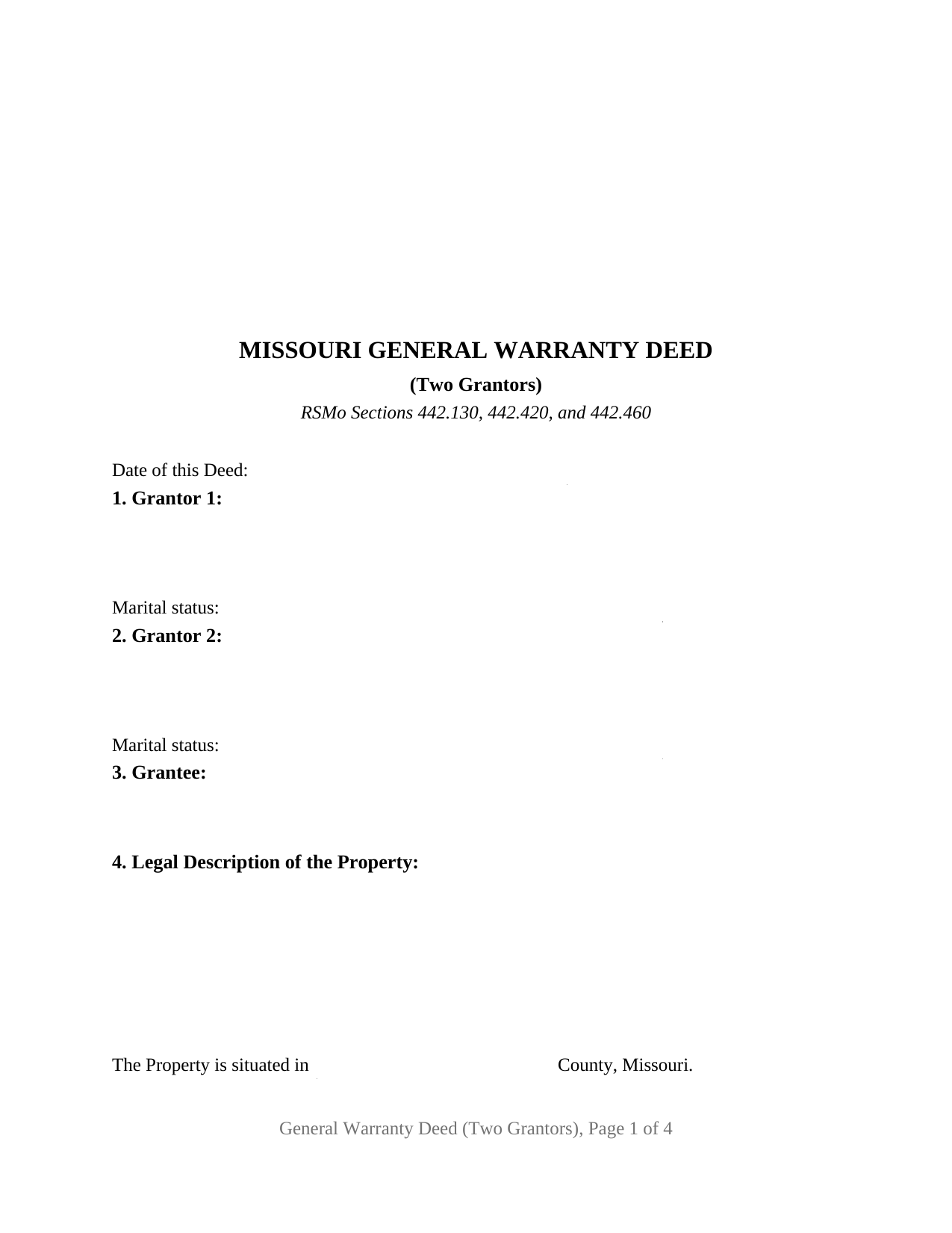 Missouri Warranty Deed (Two Grantors)
