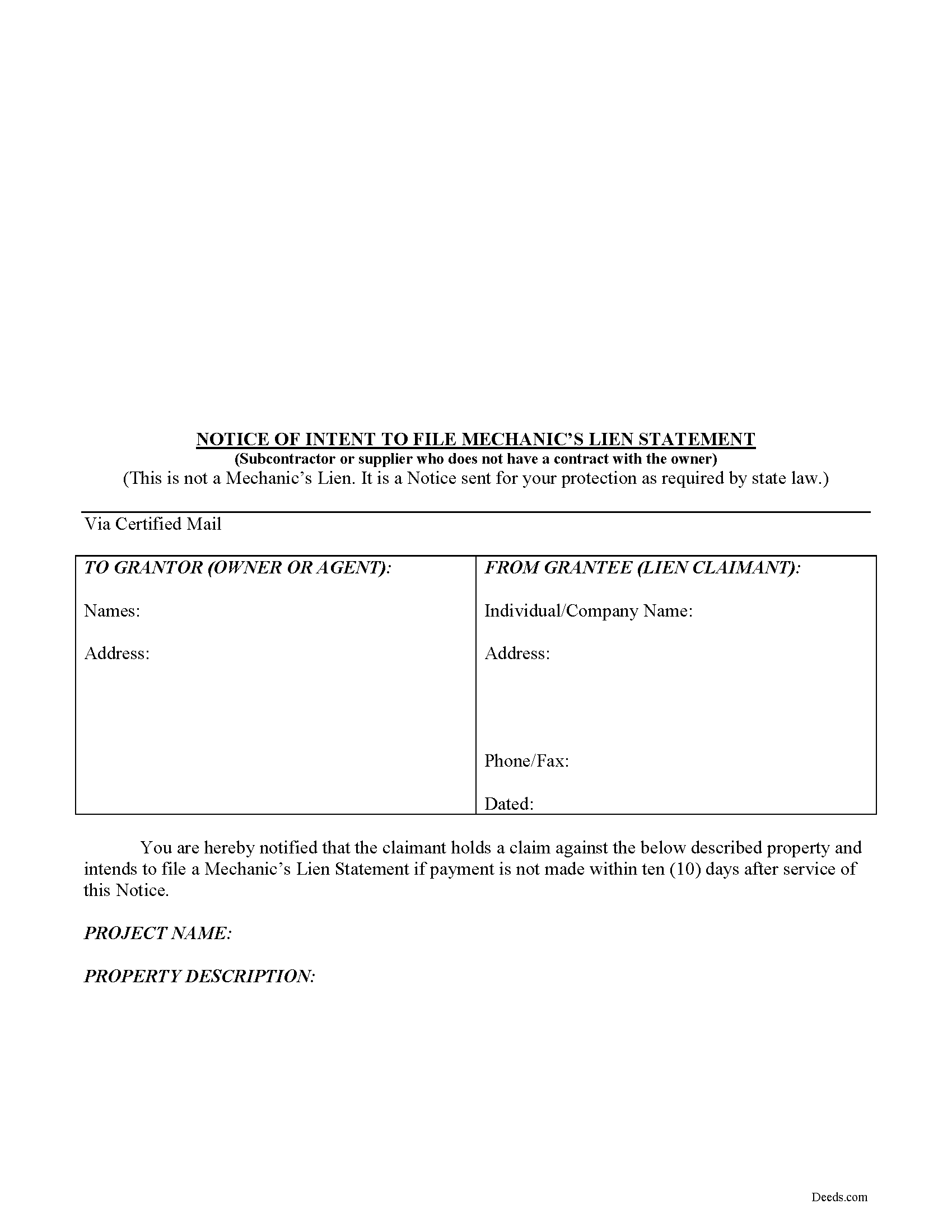 Notice of Intent Form