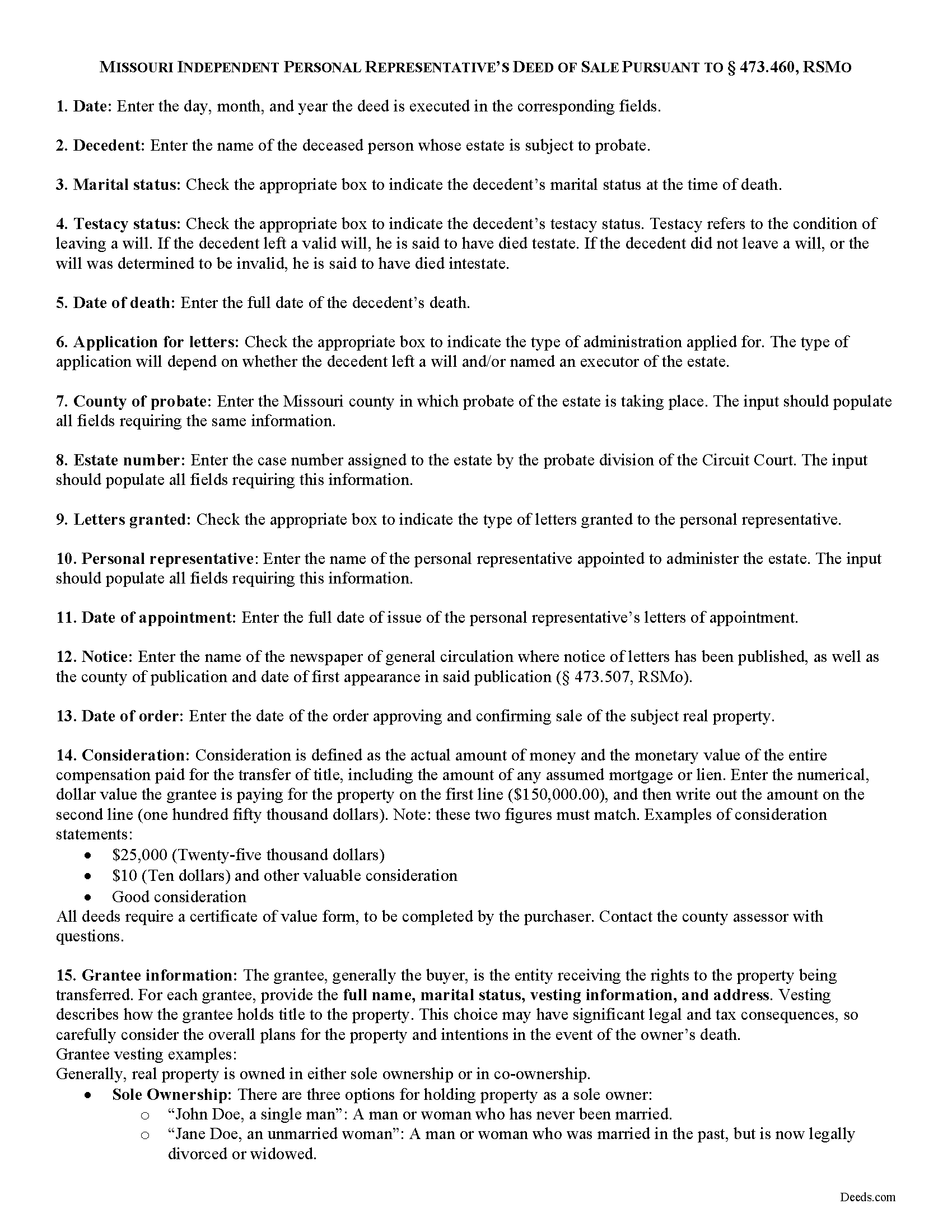 Morgan County Personal Representative Deed of Sale Guide